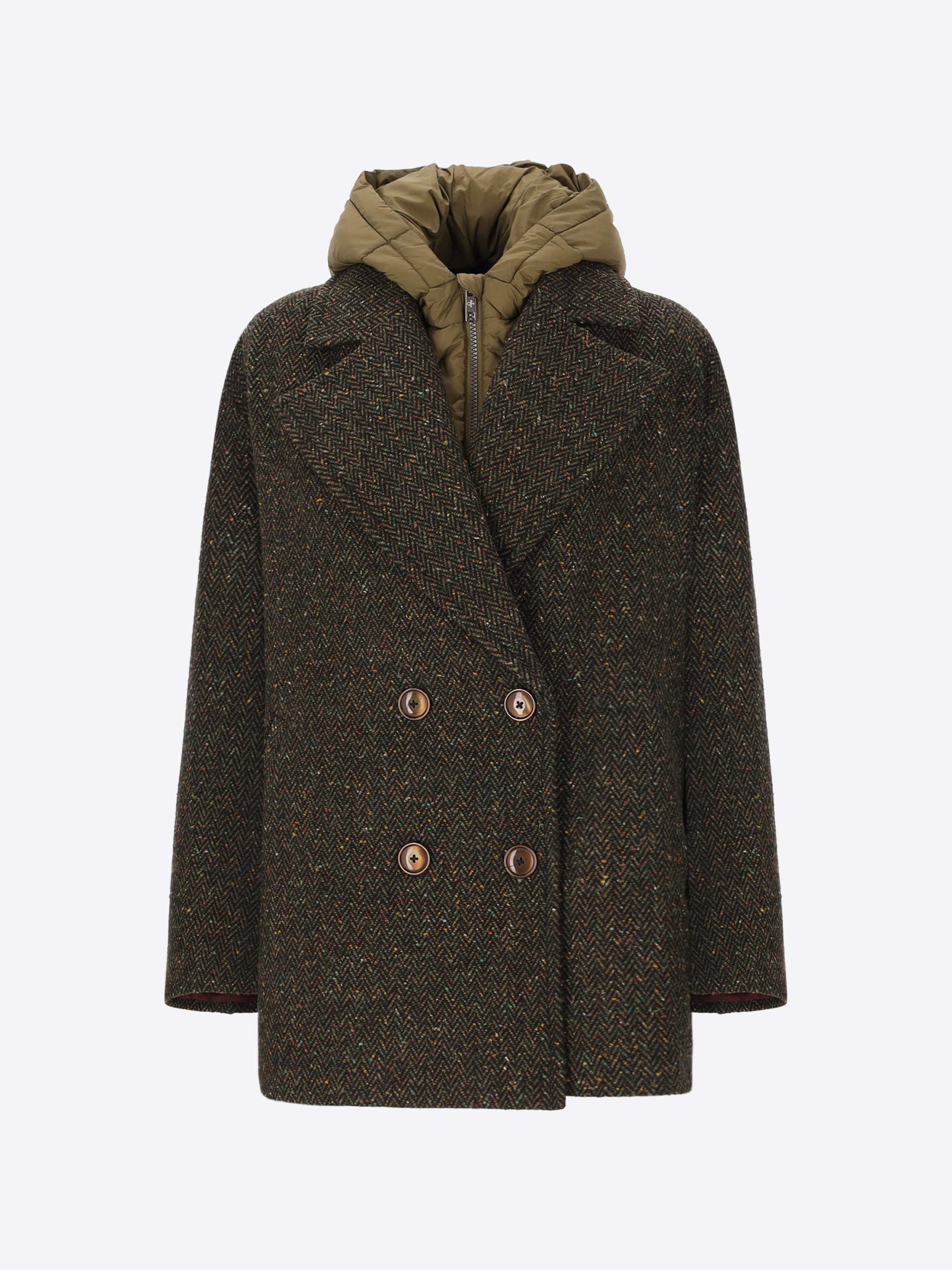 Peacoat in Wool-Blend Resca Fabric Lancaster with Detachable Hood - Woman