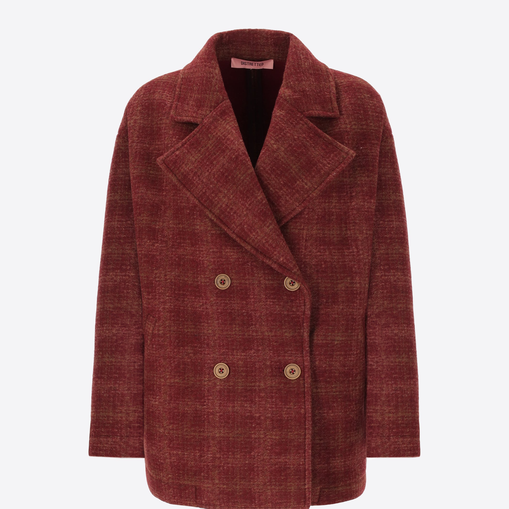 Peacoat in Tartan-Patterned Boiled Wool with Jersey and Neoprene Leeds - Woman