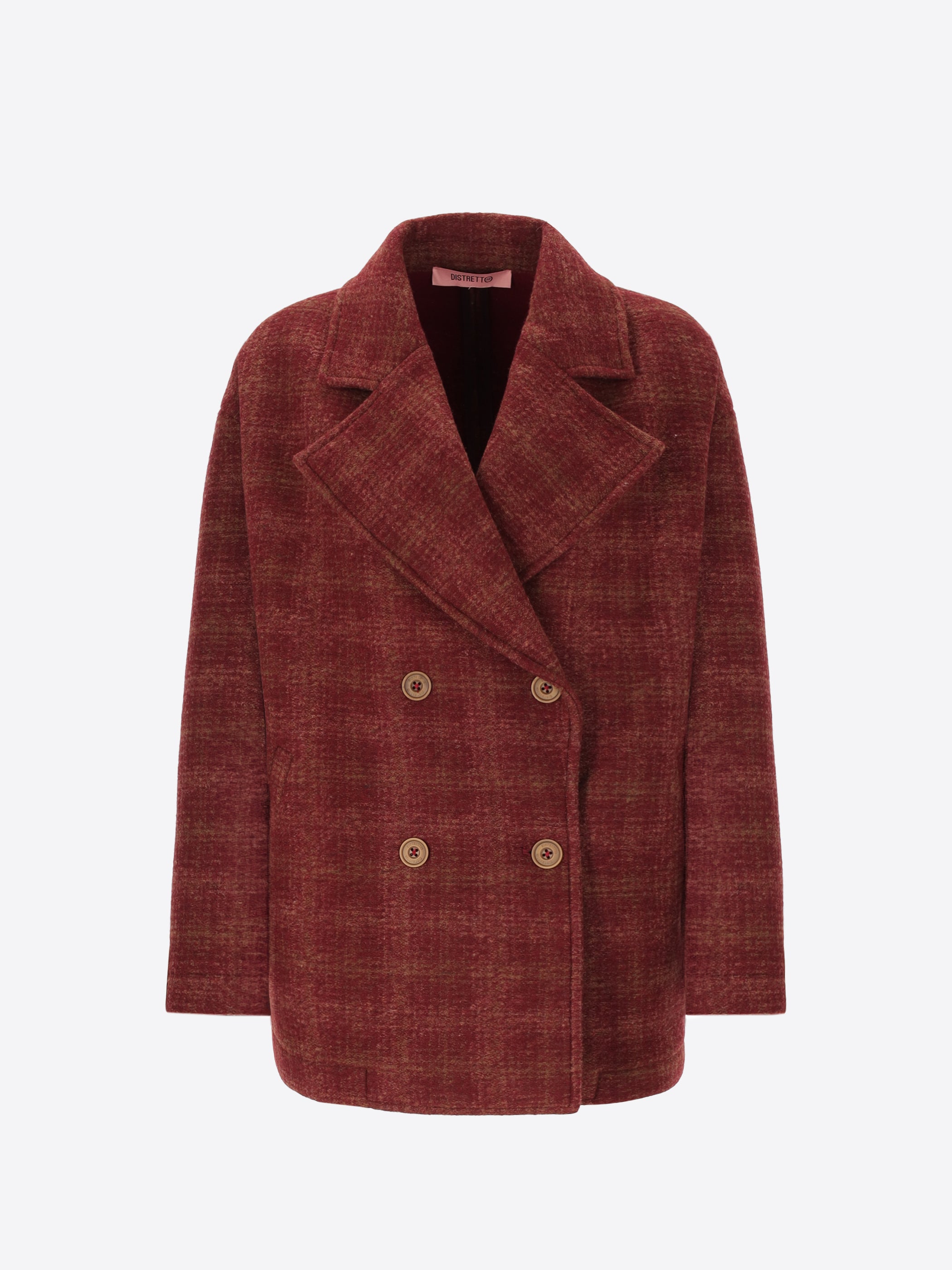Peacoat in Tartan-Patterned Boiled Wool with Jersey and Neoprene Leeds - Woman