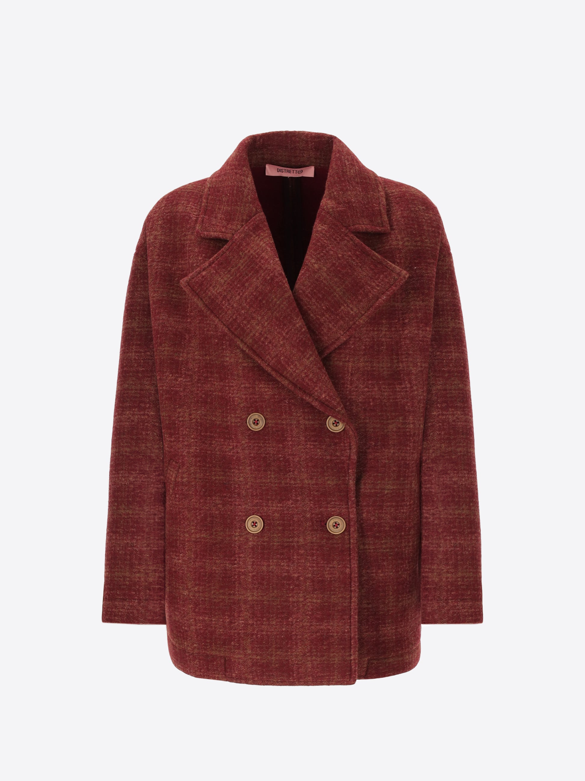 Peacoat in Tartan-Patterned Boiled Wool with Jersey and Neoprene Leeds - Woman