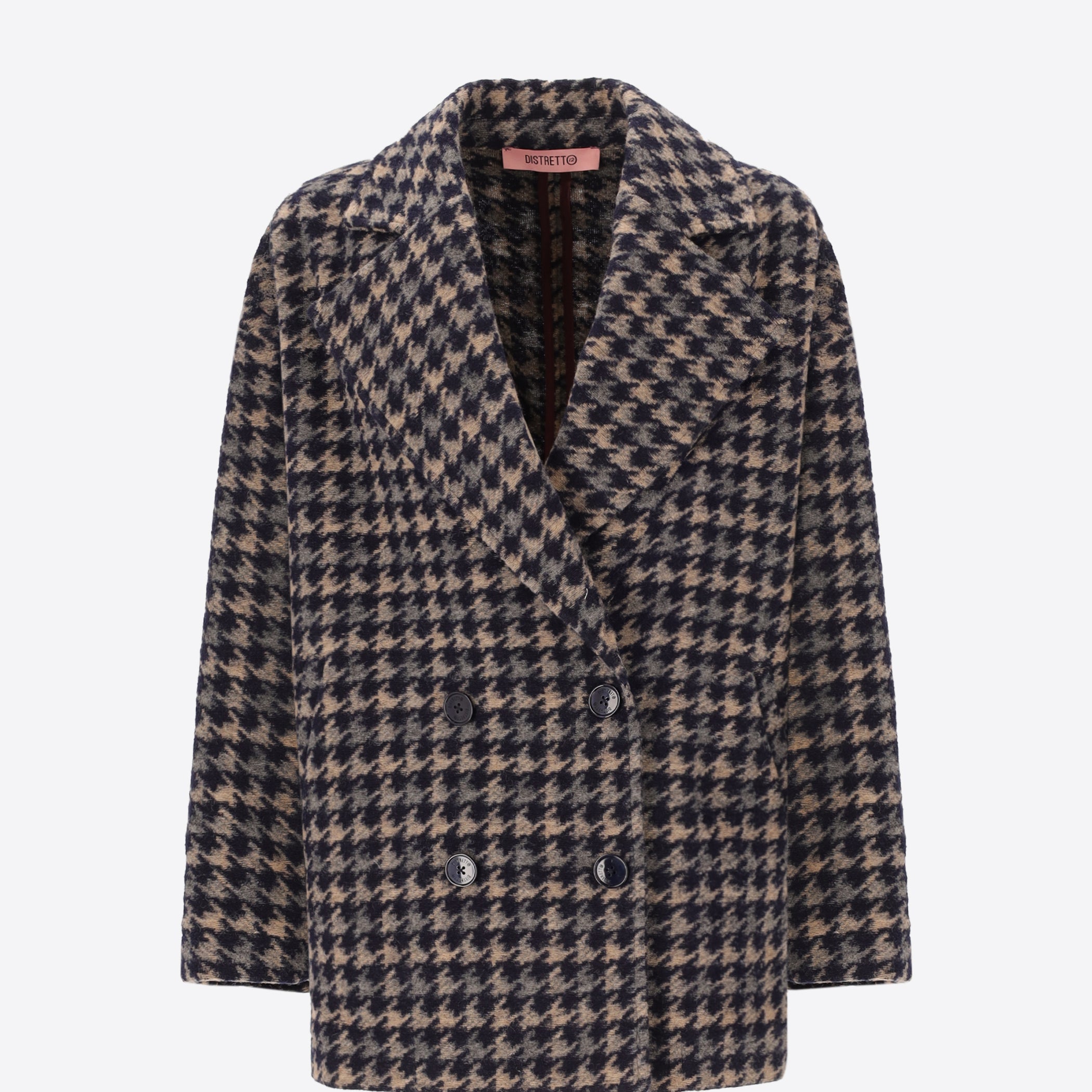 Pied de Poule Pattern Peacoat in Needlefelt Wool Fabric Cardiff - Woman