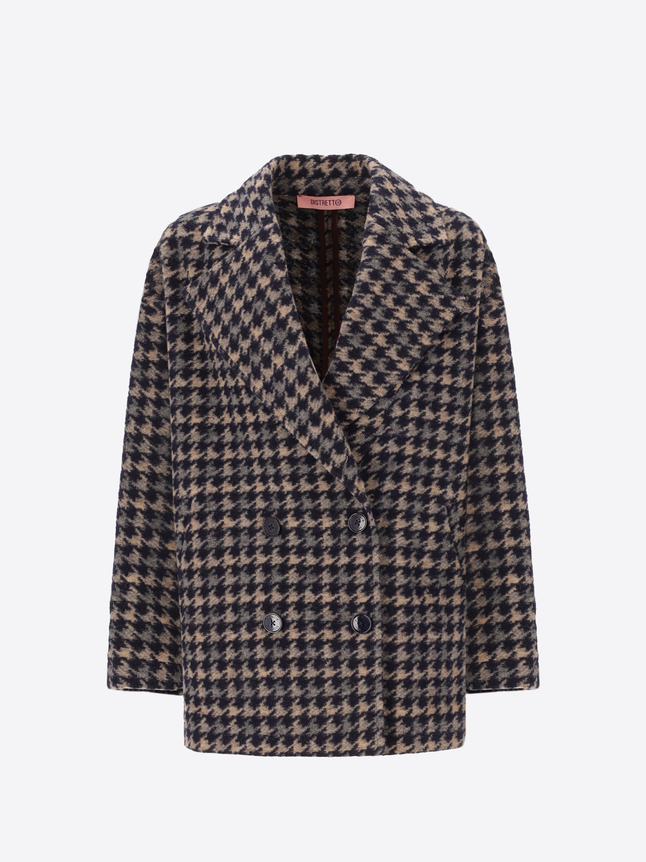 Pied de Poule Pattern Peacoat in Needlefelt Wool Fabric Cardiff - Woman