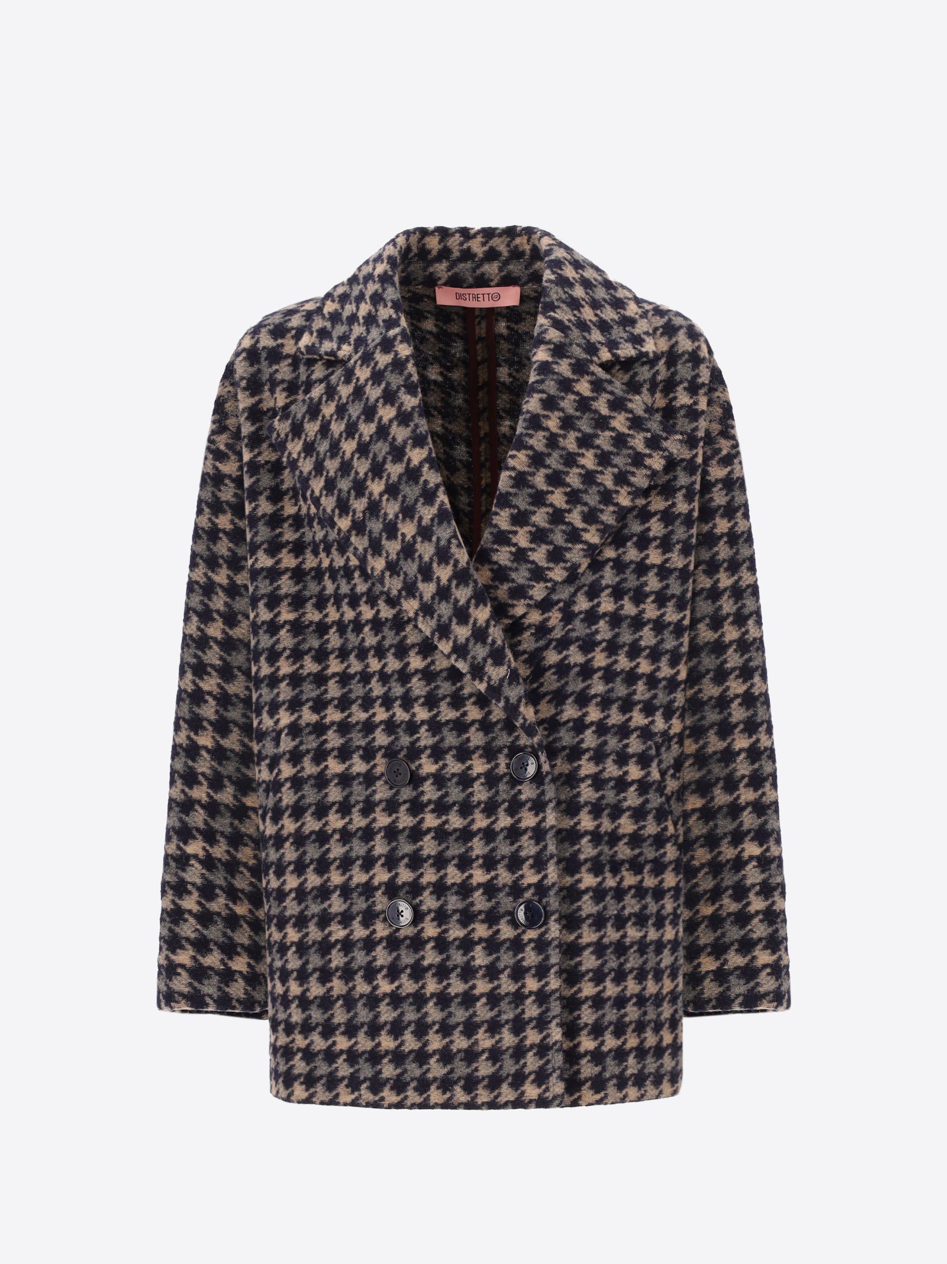 Pied de Poule Pattern Peacoat in Needlefelt Wool Fabric Cardiff - Woman