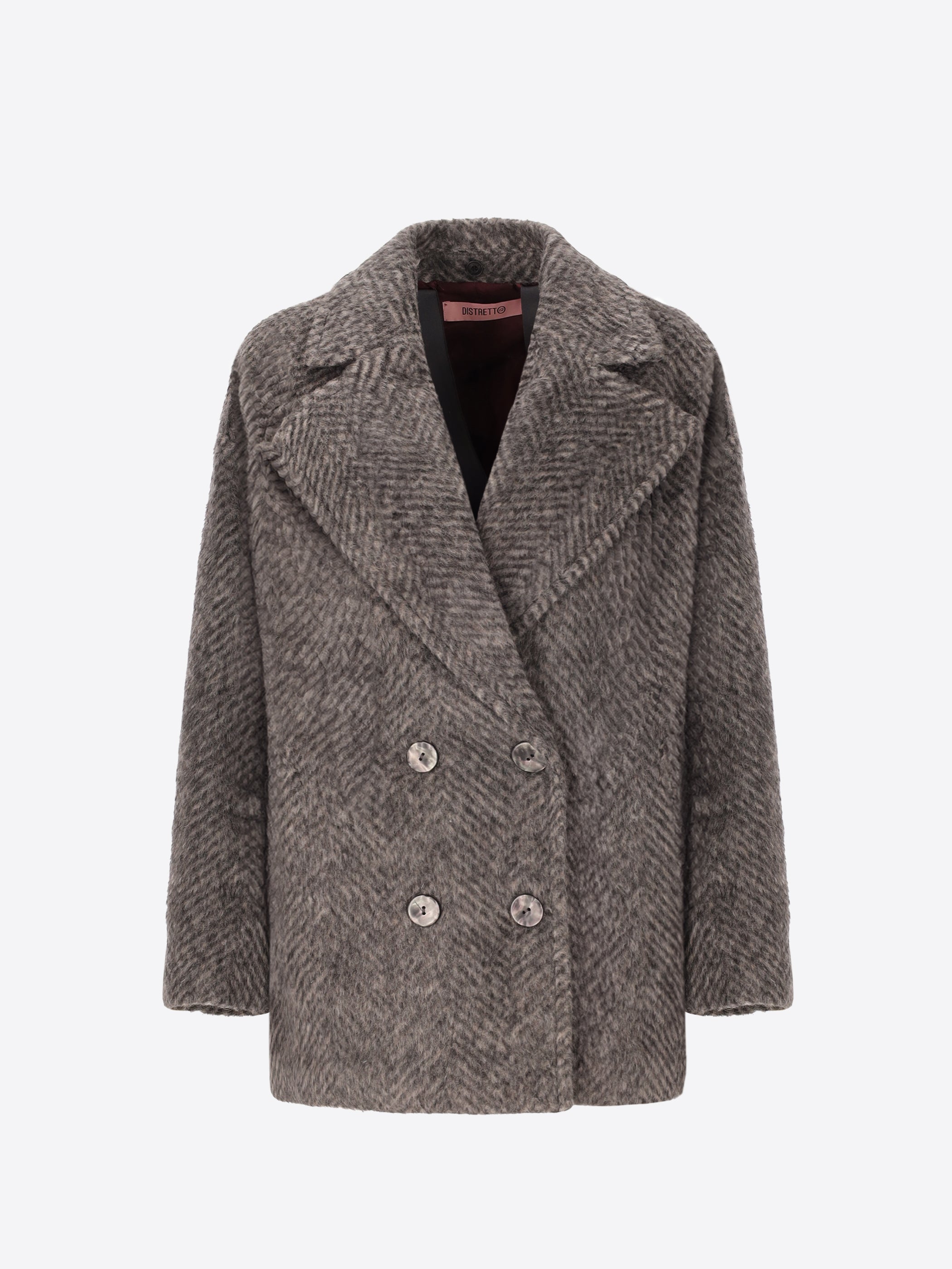 Peacoat in Herringbone Jacquard Wool-Mohair Blend Caldy - Woman