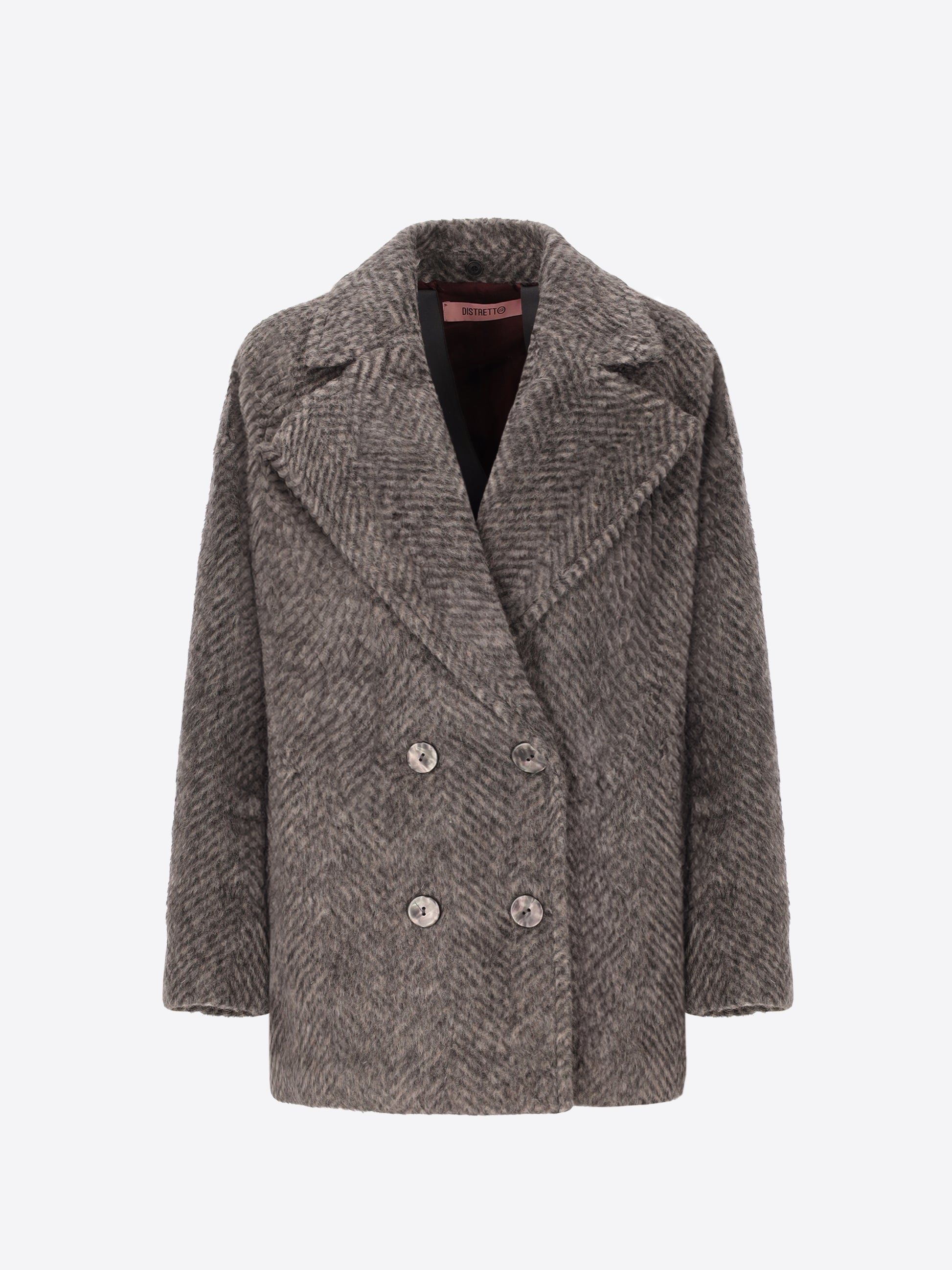 Peacoat in Herringbone Jacquard Wool-Mohair Blend Caldy - Woman