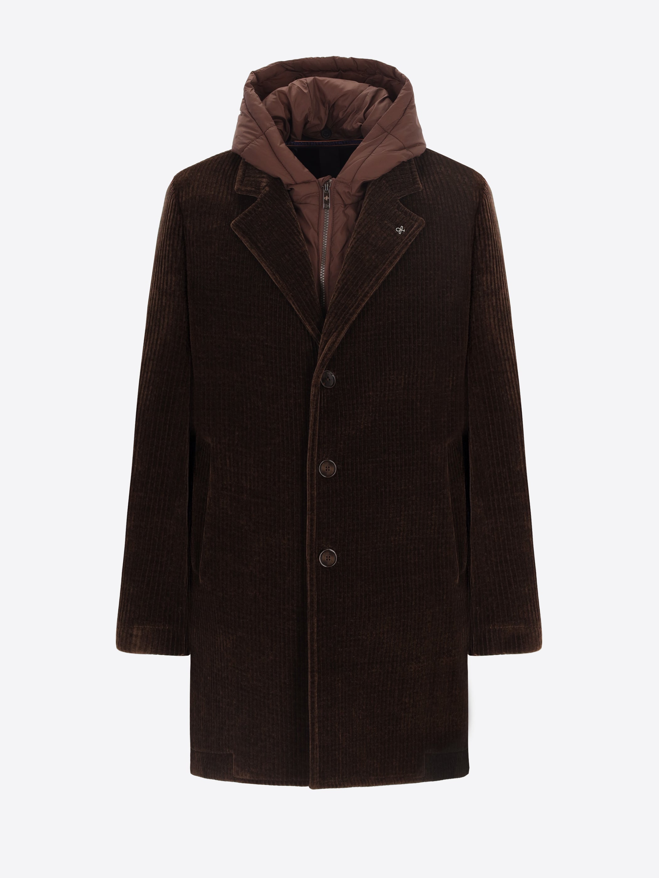 Cappotto Alba In Velluto A Costa Francese Con Cappuccio Staccabile