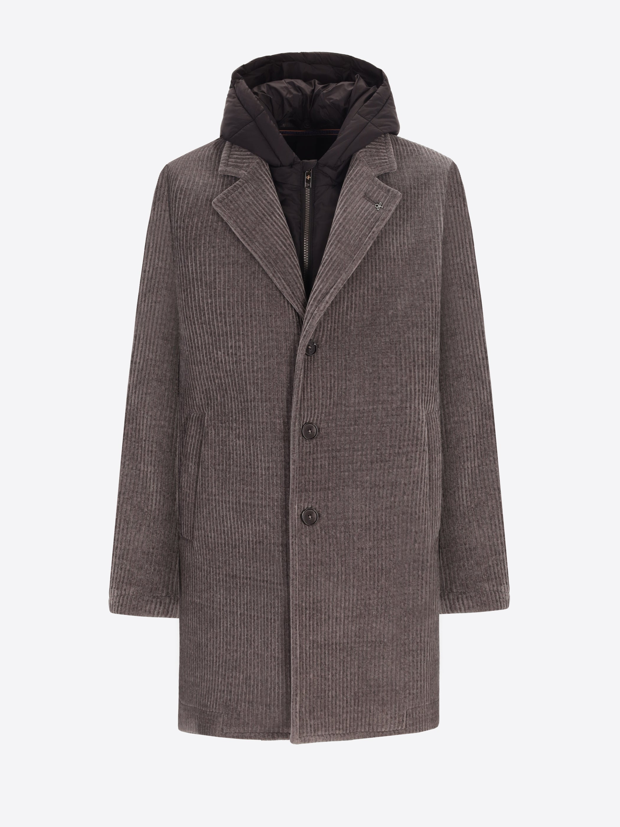 Cappotto Alba In Velluto A Costa Francese Con Cappuccio Staccabile