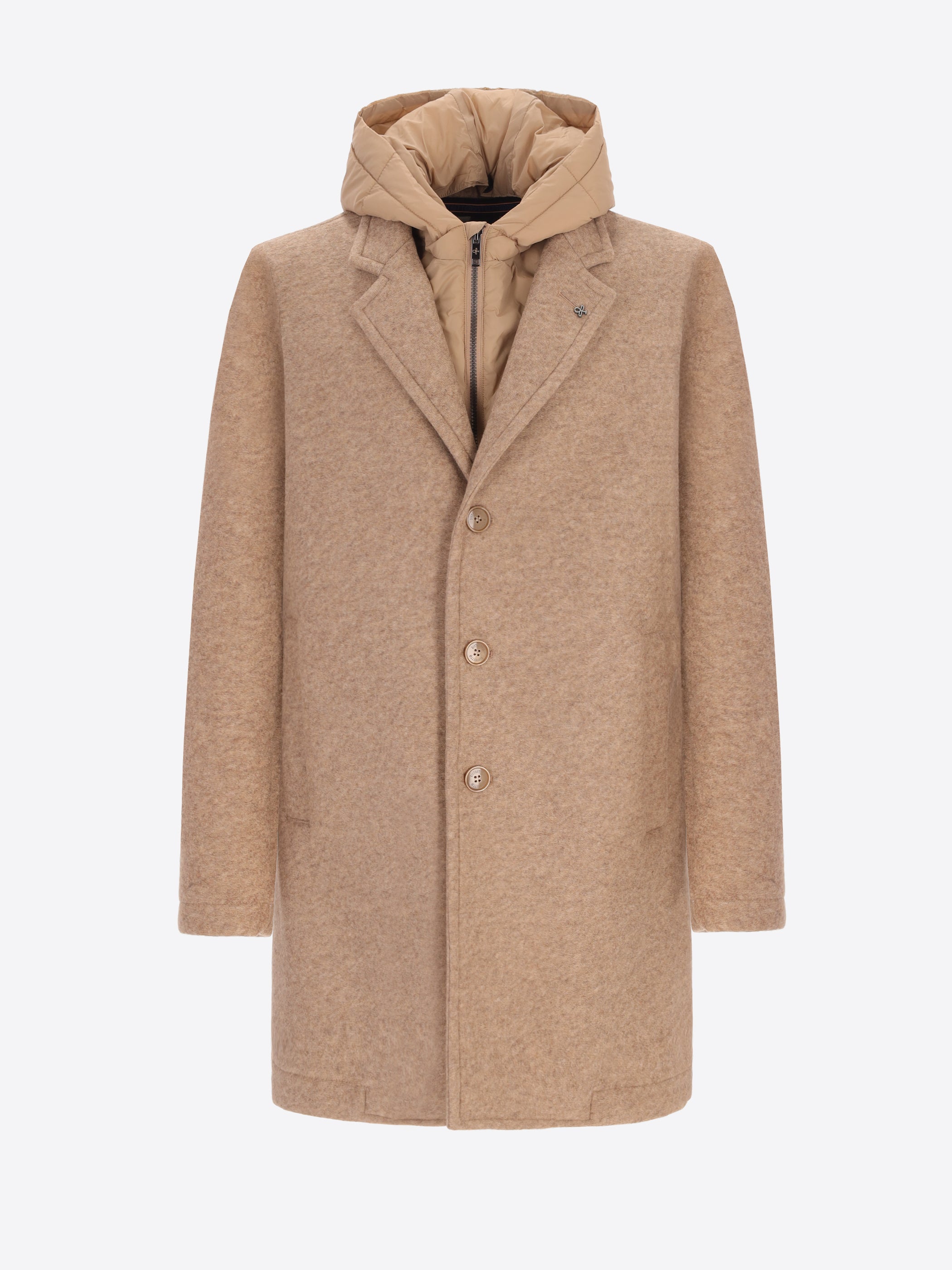 Bonded Boiled Wool Coat With Detachable Hood Carlos