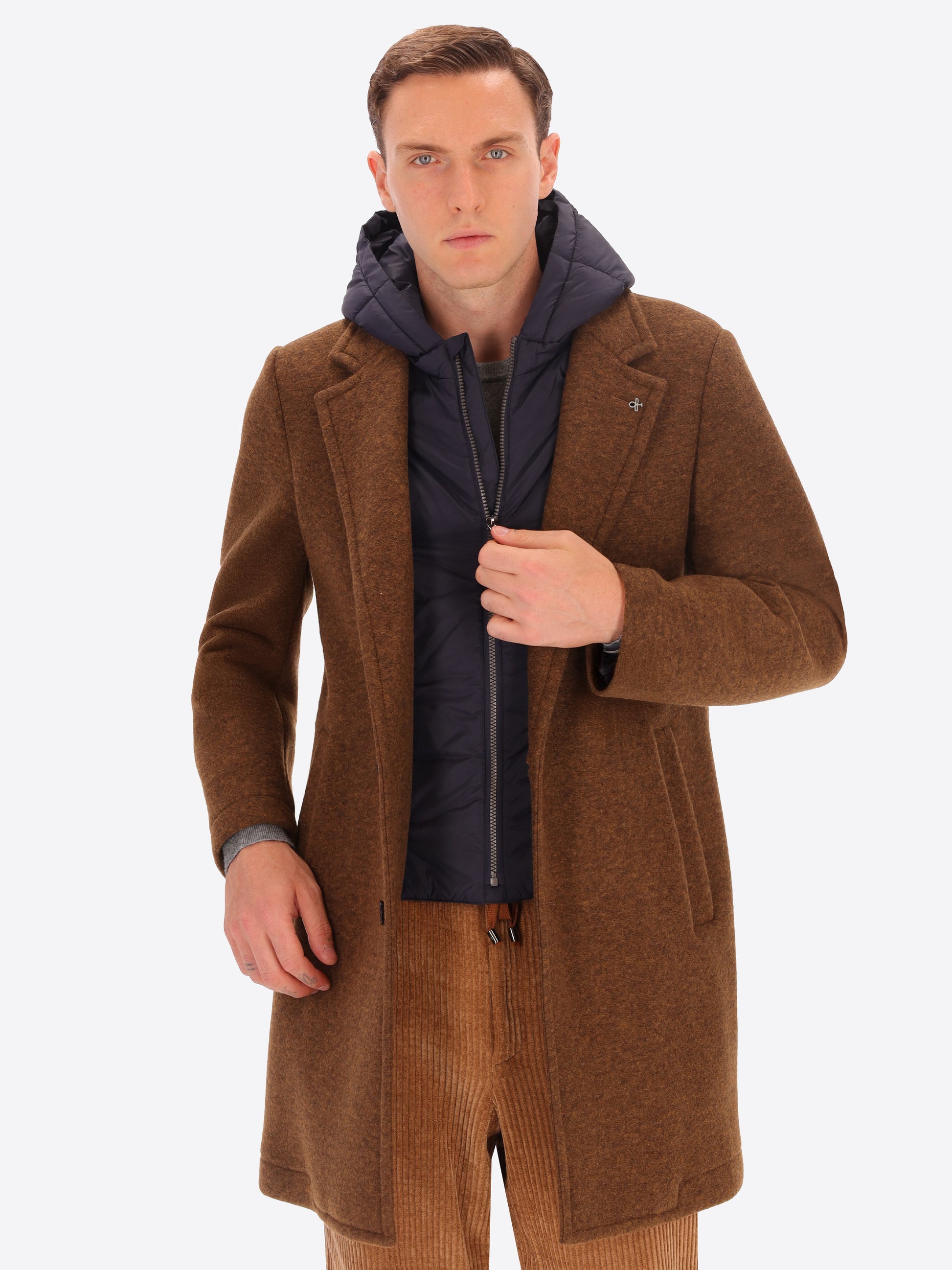 Cappotto Carlos In Lana Cotta Accoppiata Con Cappuccio Staccabile