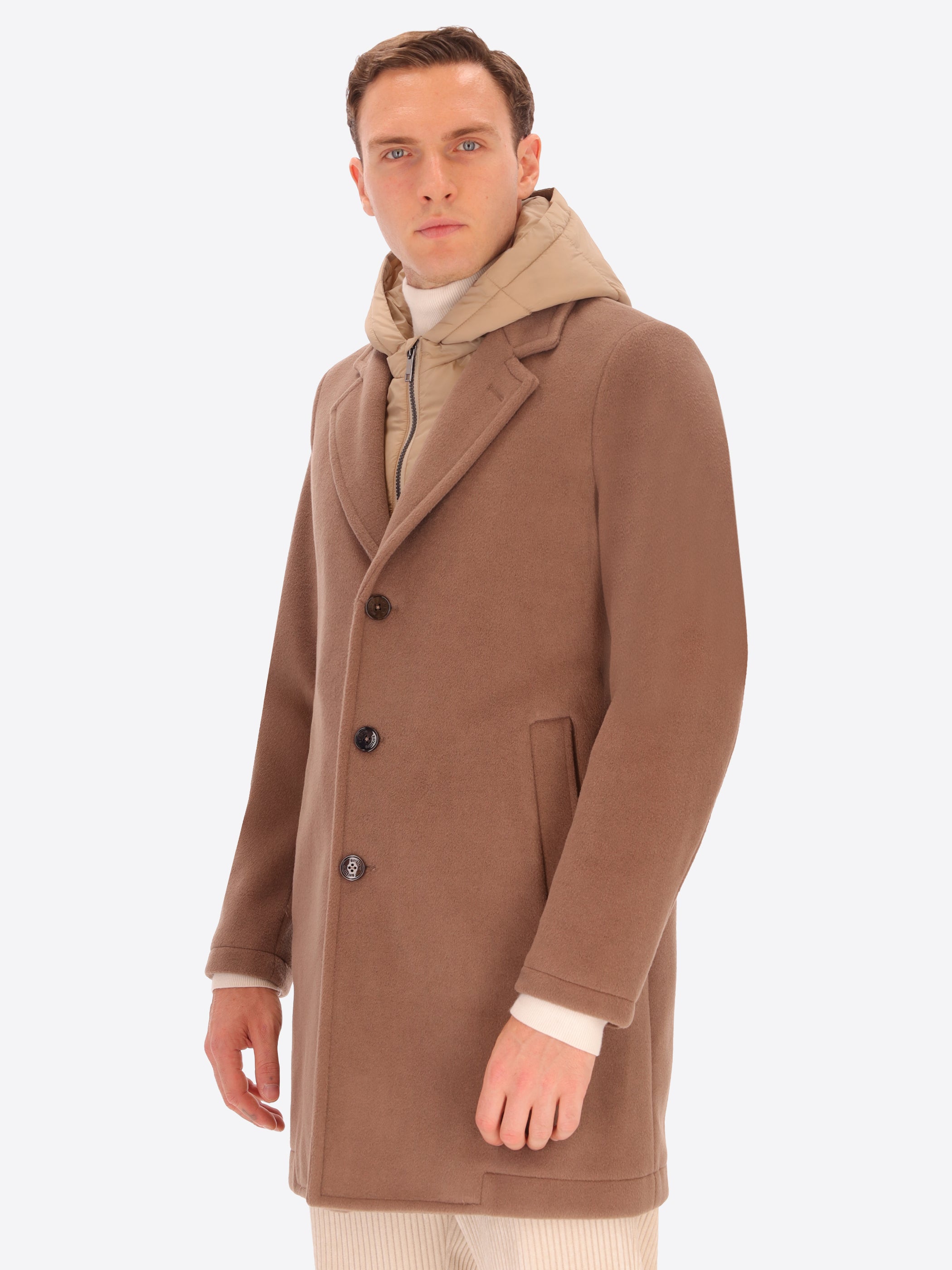 Super-Comfort Wool-Blend Coat Manchester with Detachable Hood Insert
