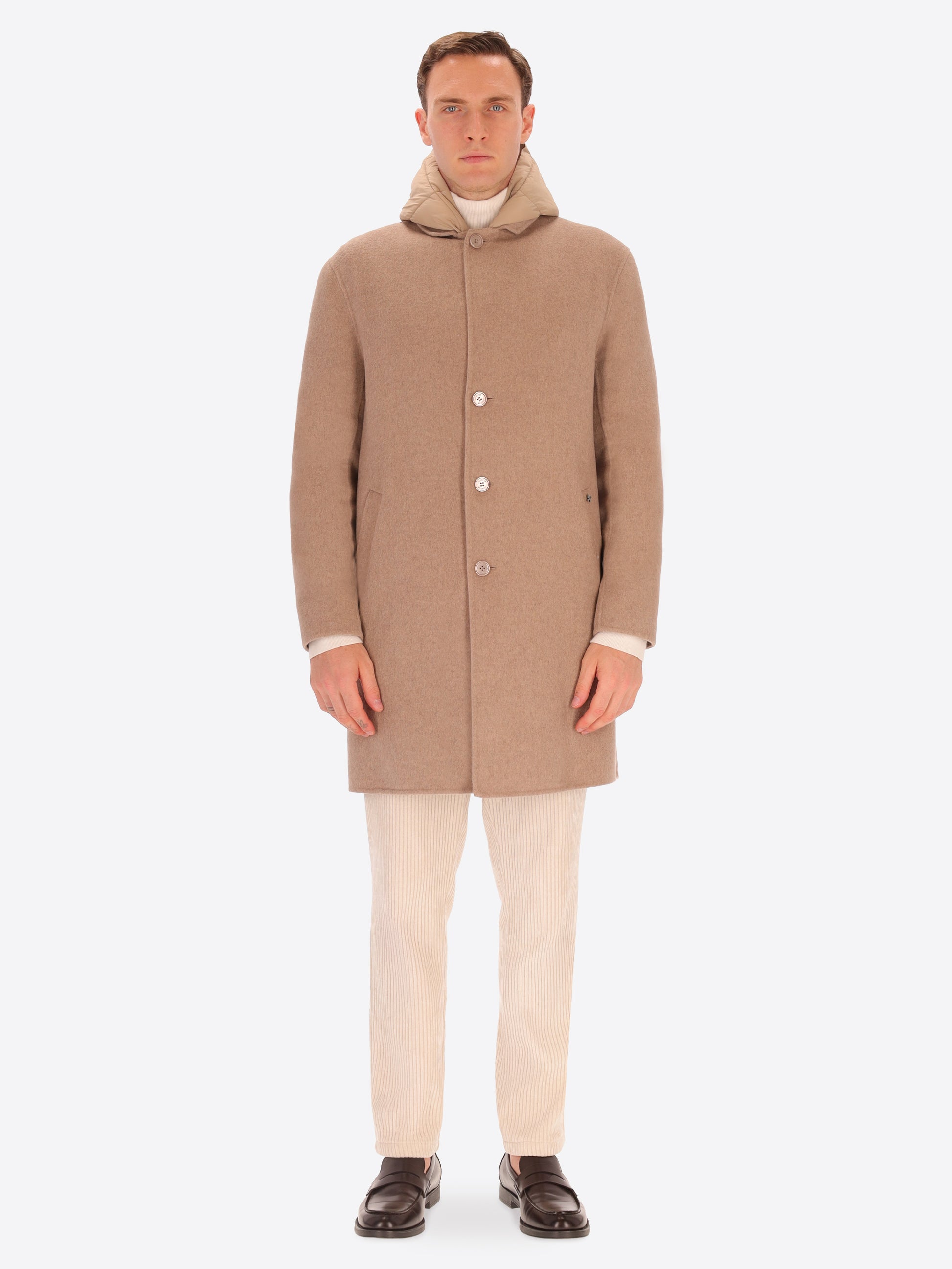 Cappotto Essex in Tessuto Double Misto Lana con Cappuccio Staccabile