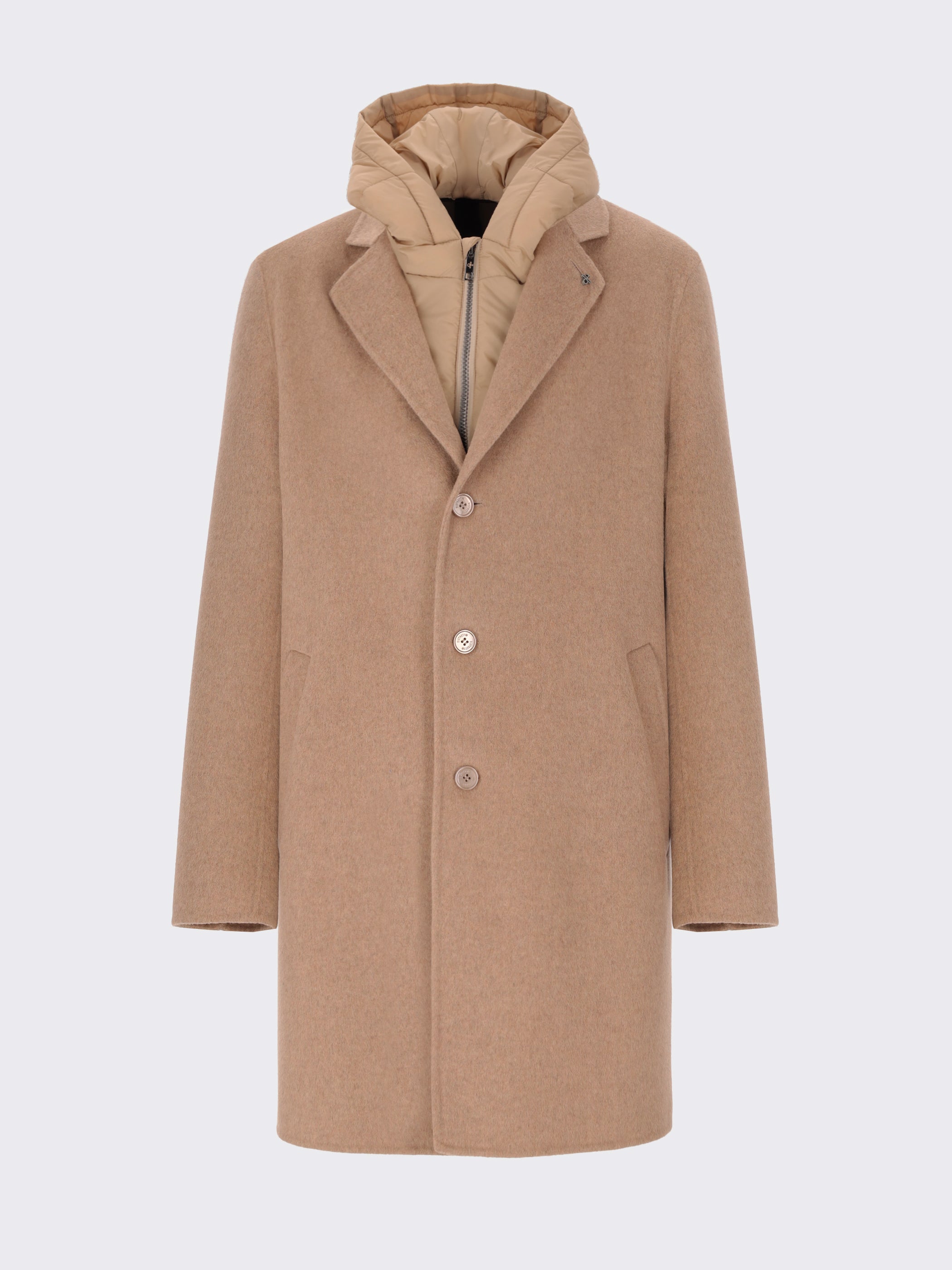 Cappotto Essex in Tessuto Double Misto Lana con Cappuccio Staccabile