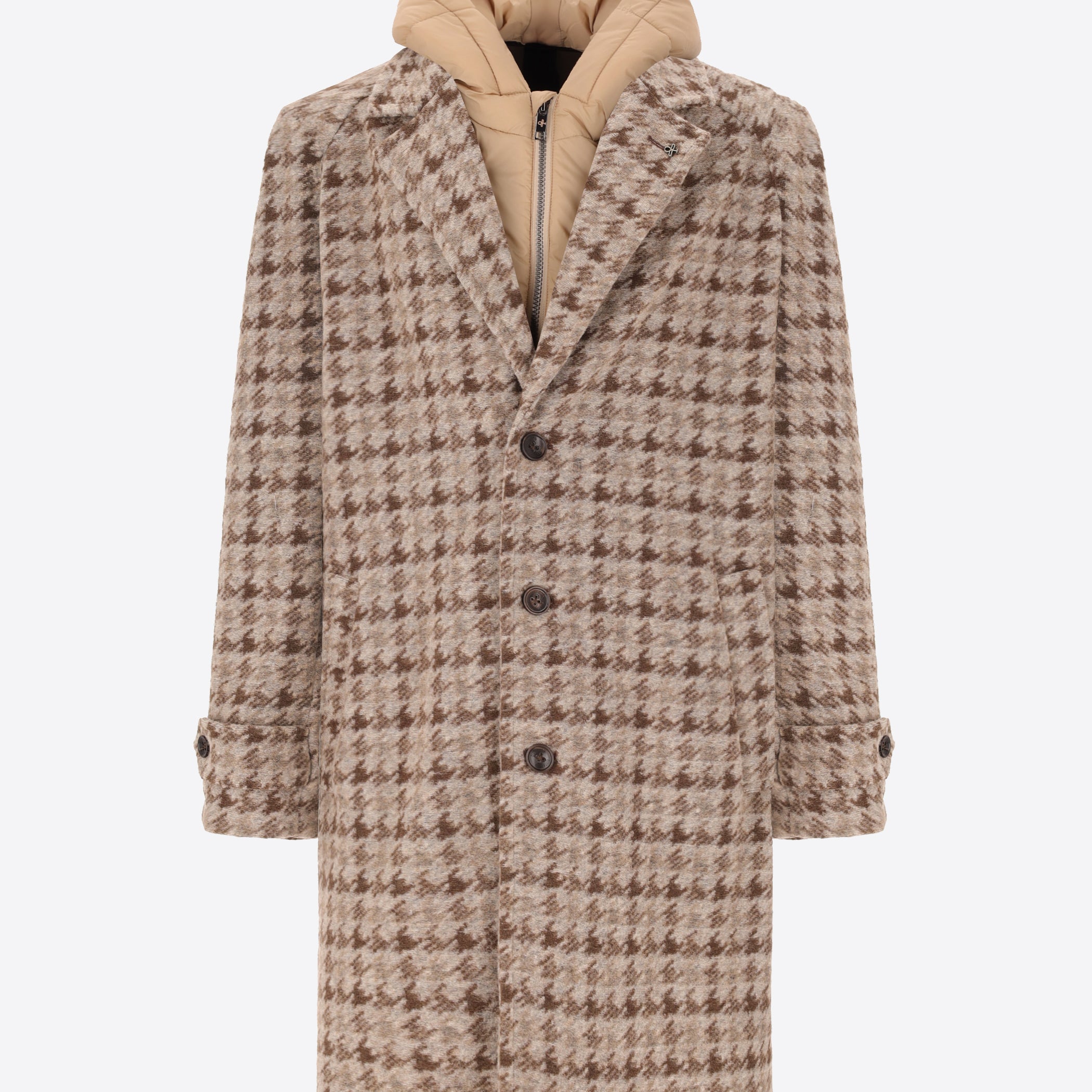 Cardiff Raglanmantel aus Nadelvlies-Wollmischung mit Hahnentrittmuster und Abnehmbarem Kapuzen-Einsatz