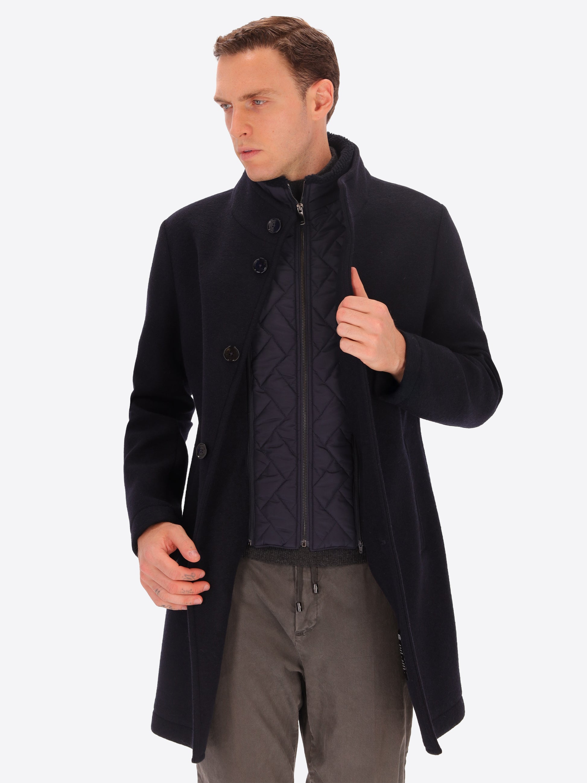 Cappotto Carlos In Lana Cotta Accoppiata Con Pettorina Staccabile