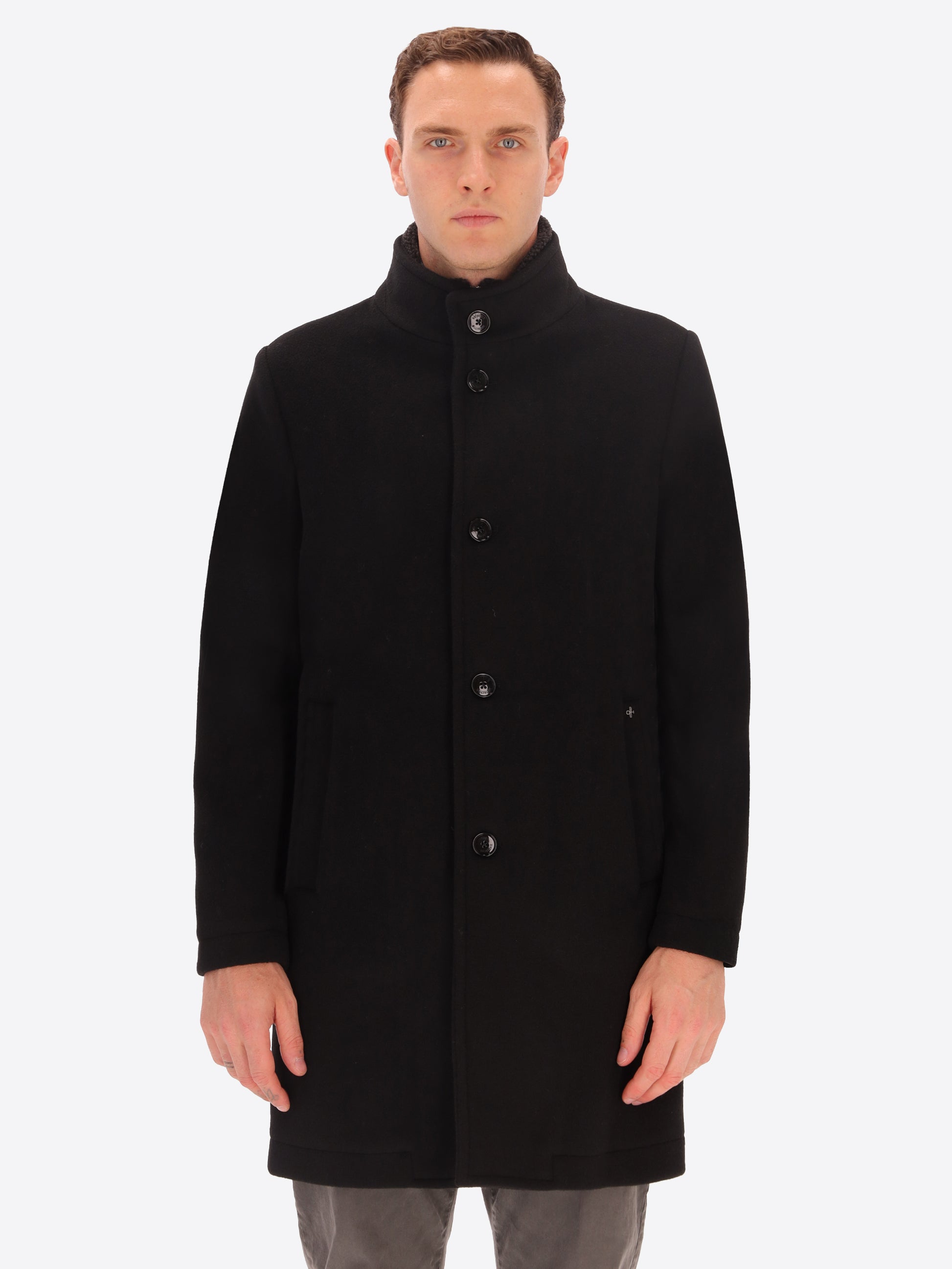 Super-Comfort Wool-Blend Coat Manchester with Detachable High-Collar Insert
