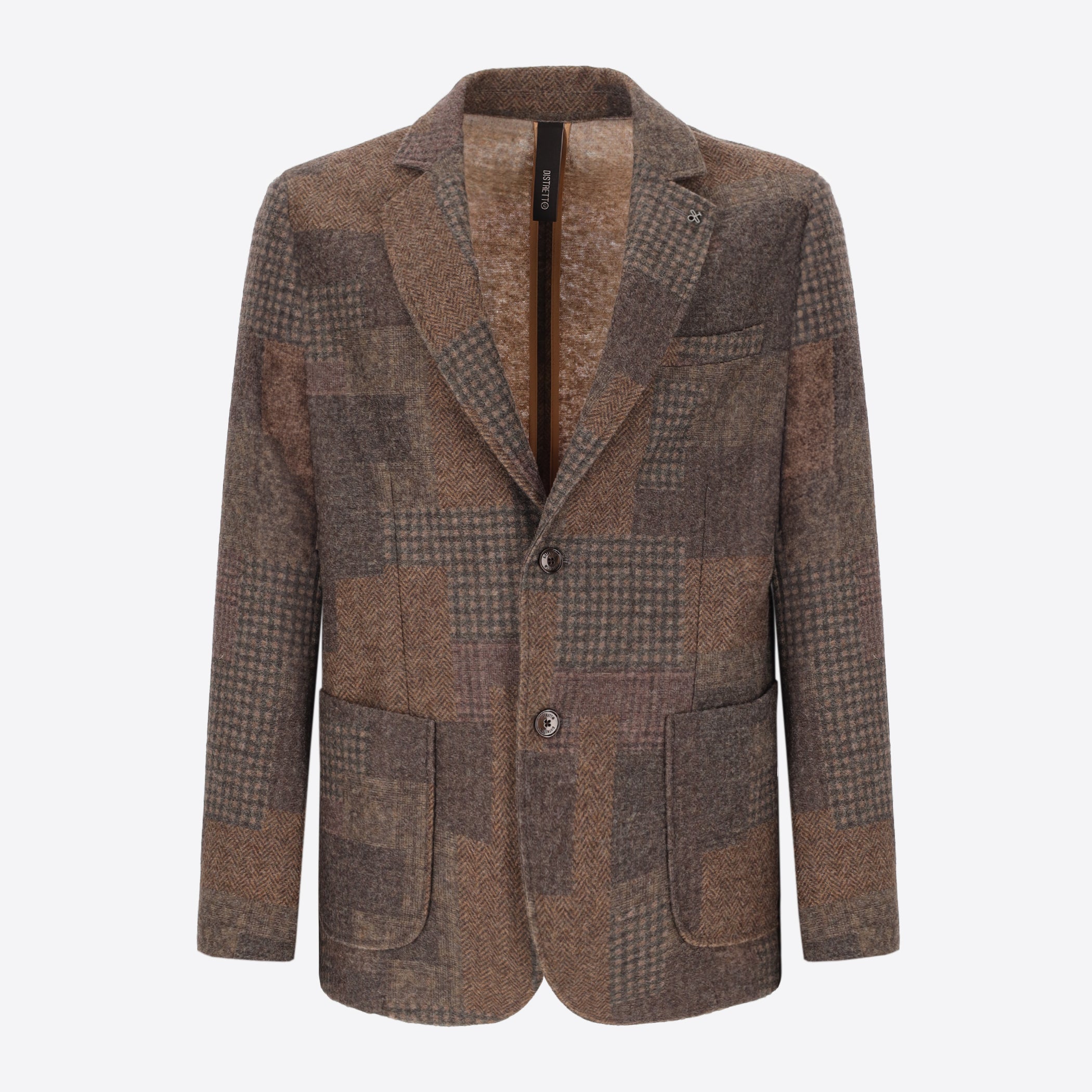 Giacca Chester in Tessuto Misto Lana con Motivo Patchwork