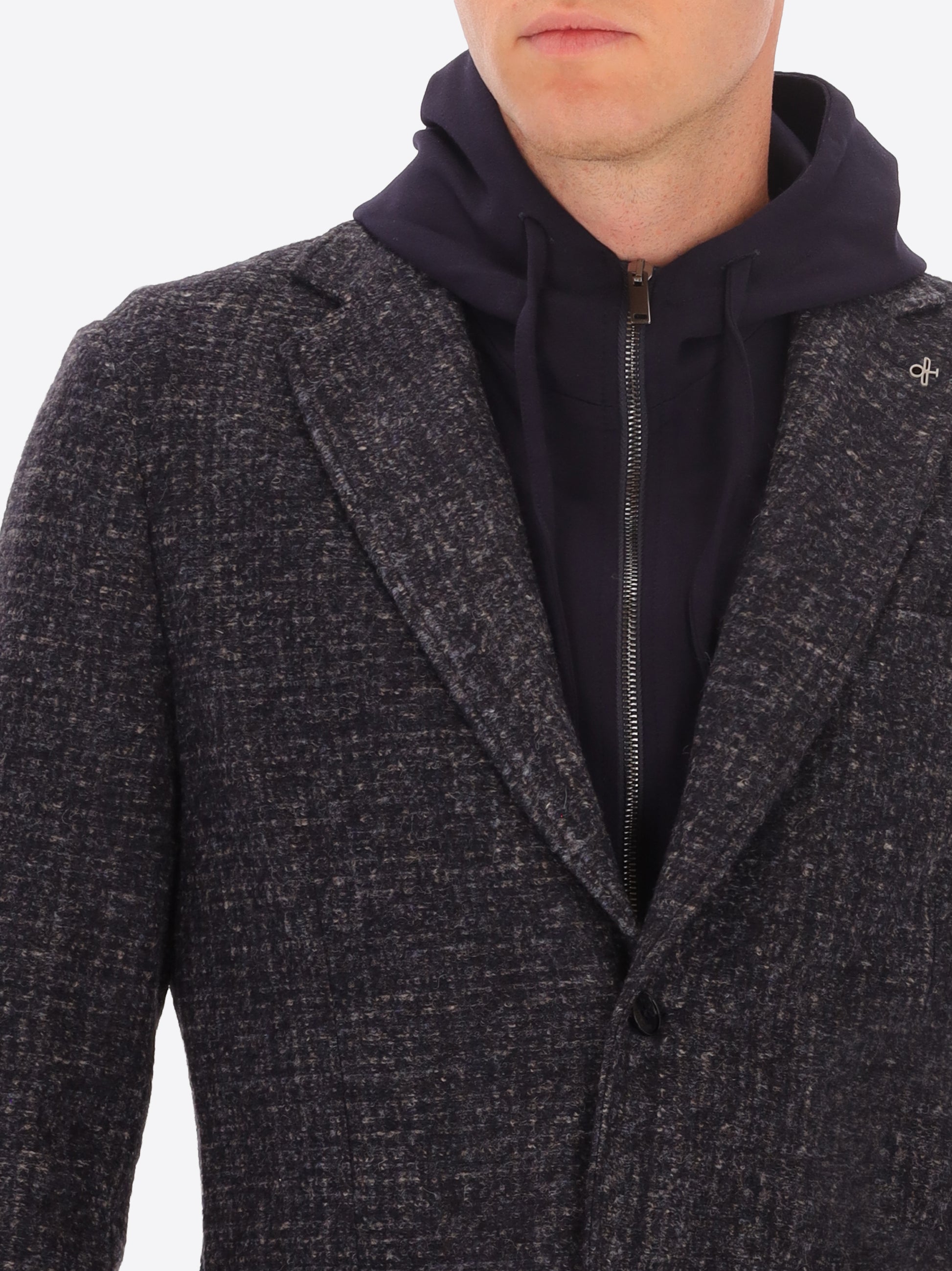 Giacca Bristol In Misto Lana Falso Unito Melange Con Cappuccio Staccabile