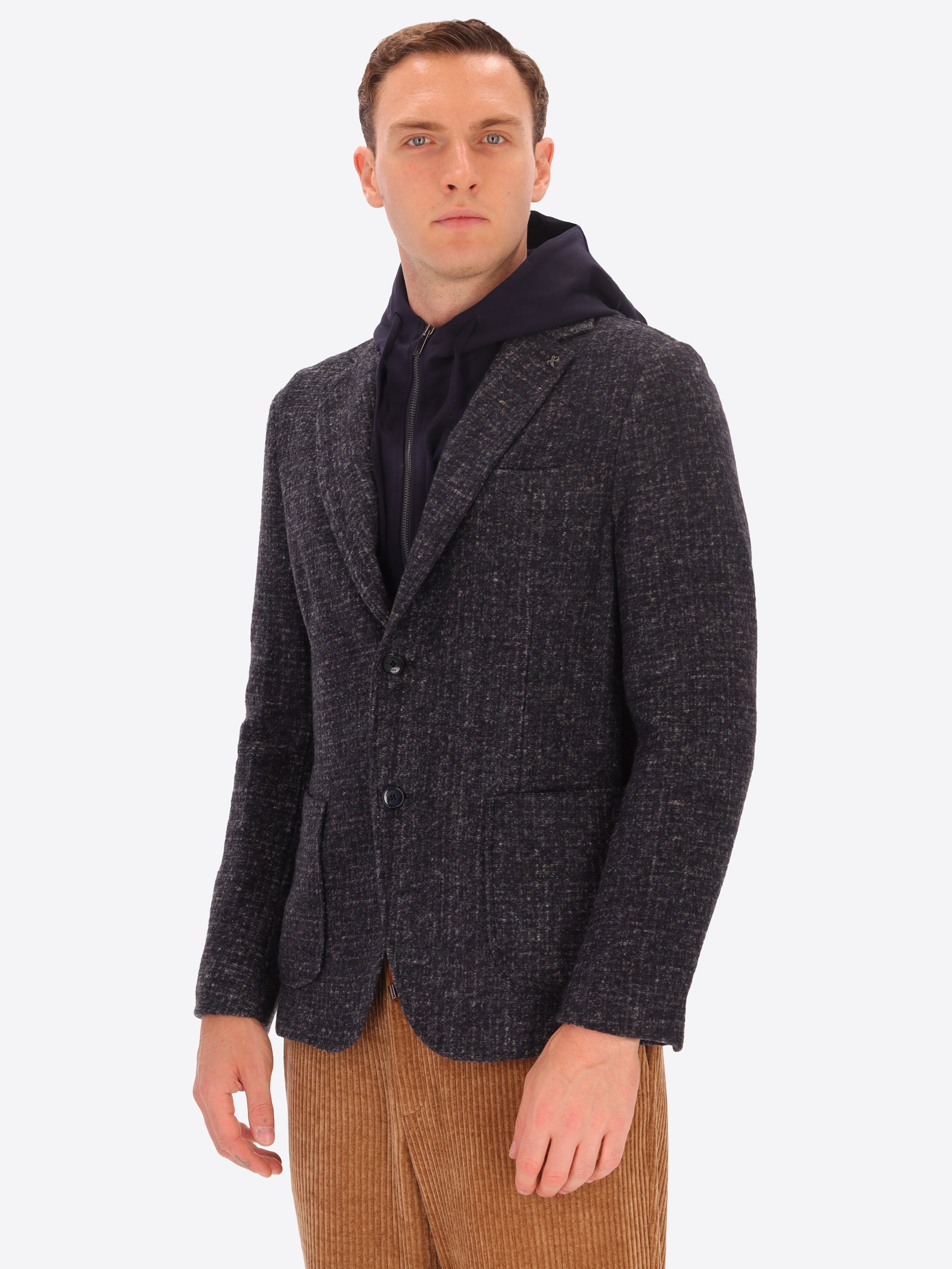 Melange Faux Solid Wool Blend Jacket With Detachable Hood Bristol