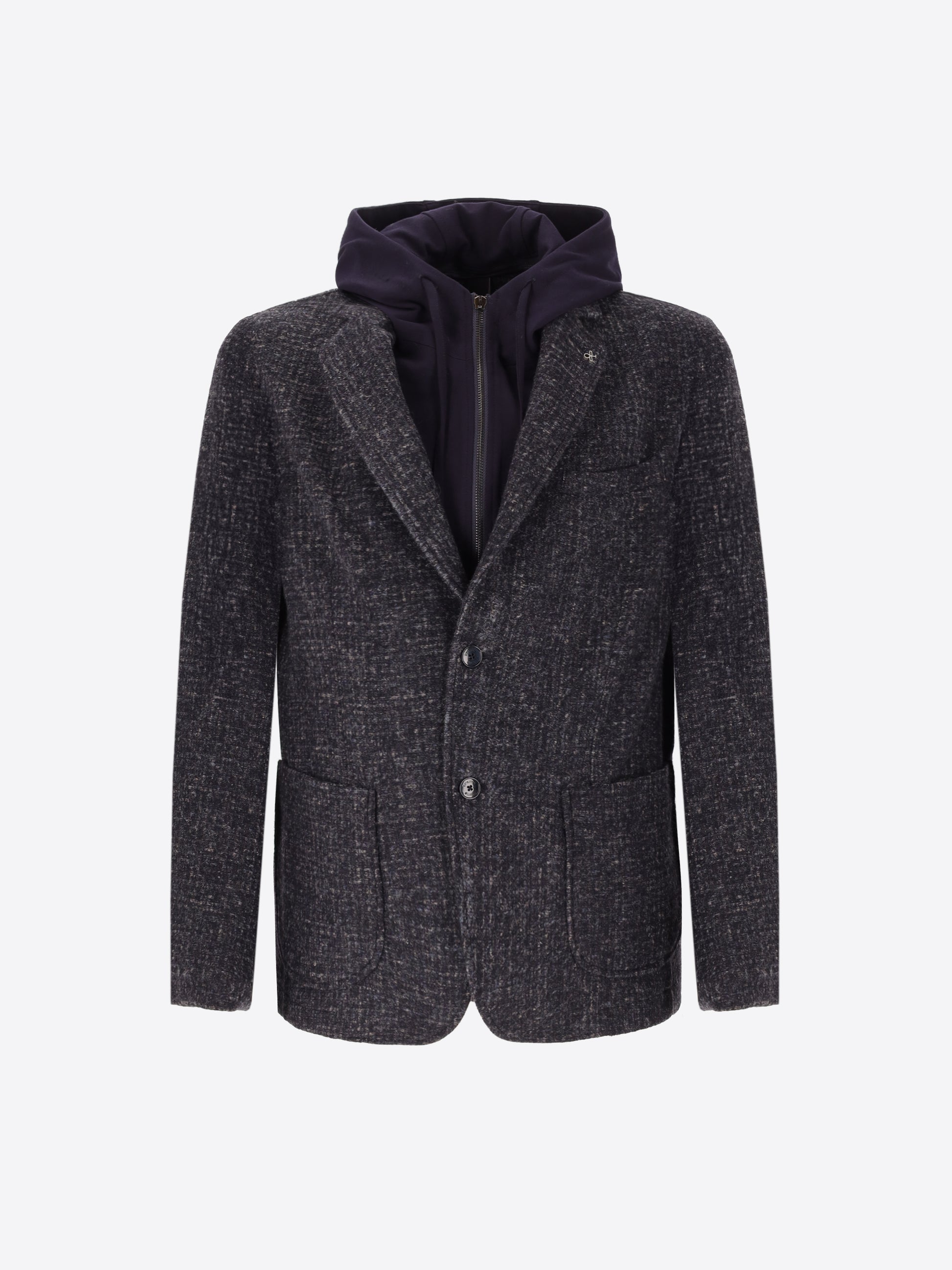 Giacca Bristol In Misto Lana Falso Unito Melange Con Cappuccio Staccabile