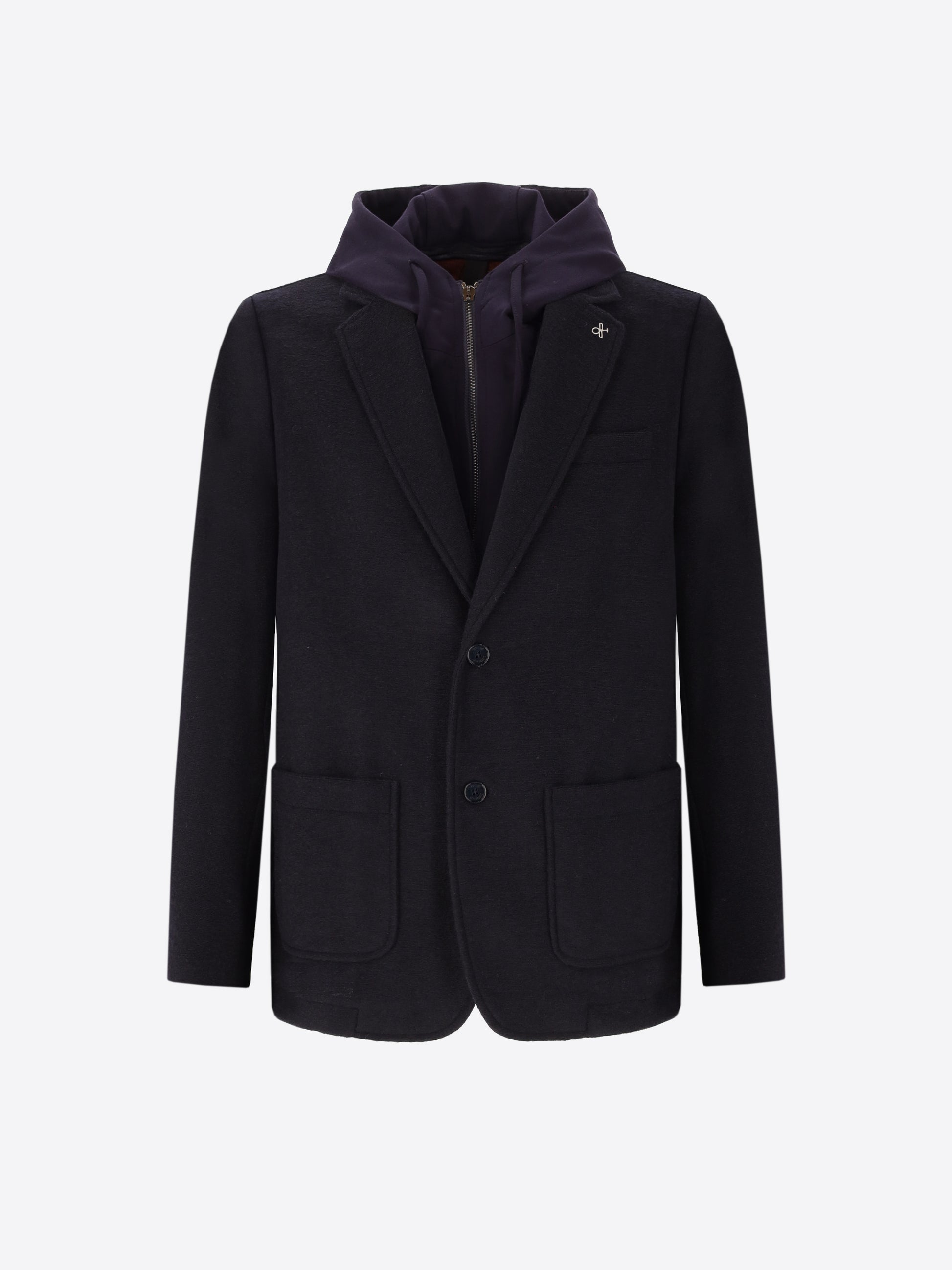 Giacca Isaia In Misto Lana Tinta Unita E Melange Con Cappuccio Staccabile