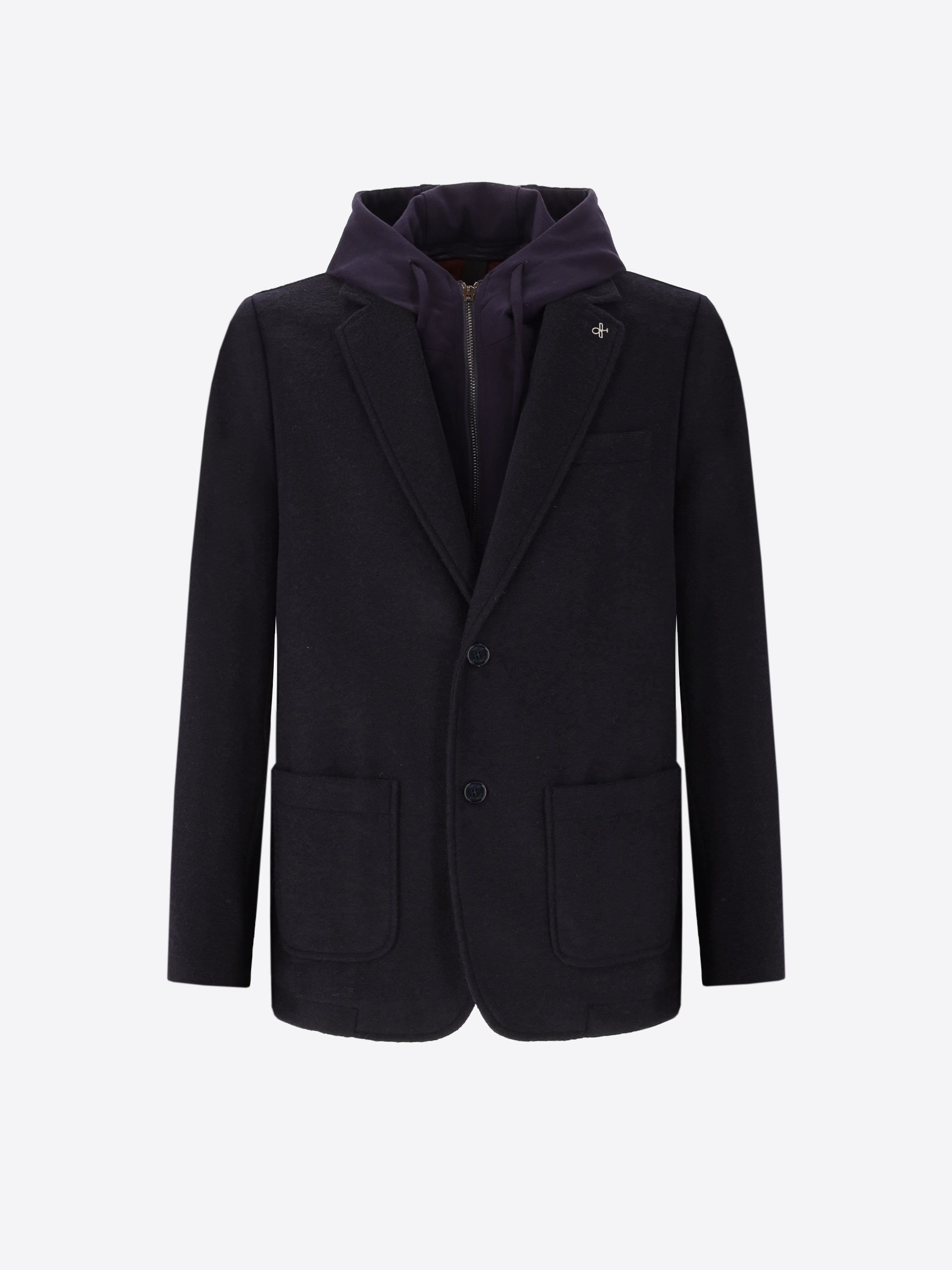 Giacca Isaia In Misto Lana Tinta Unita E Melange Con Cappuccio Staccabile