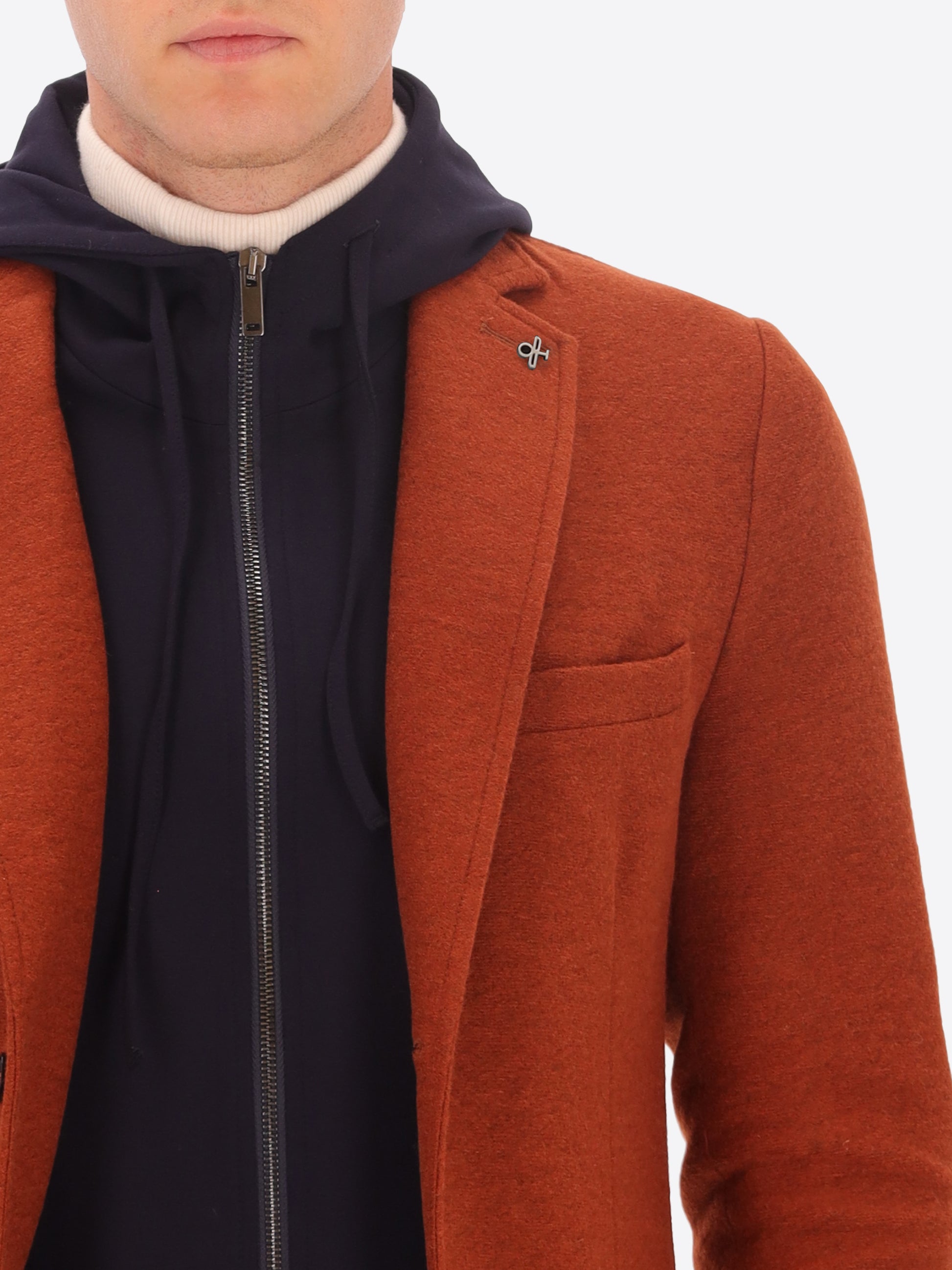 Giacca Isaia In Misto Lana Tinta Unita E Melange Con Cappuccio Staccabile