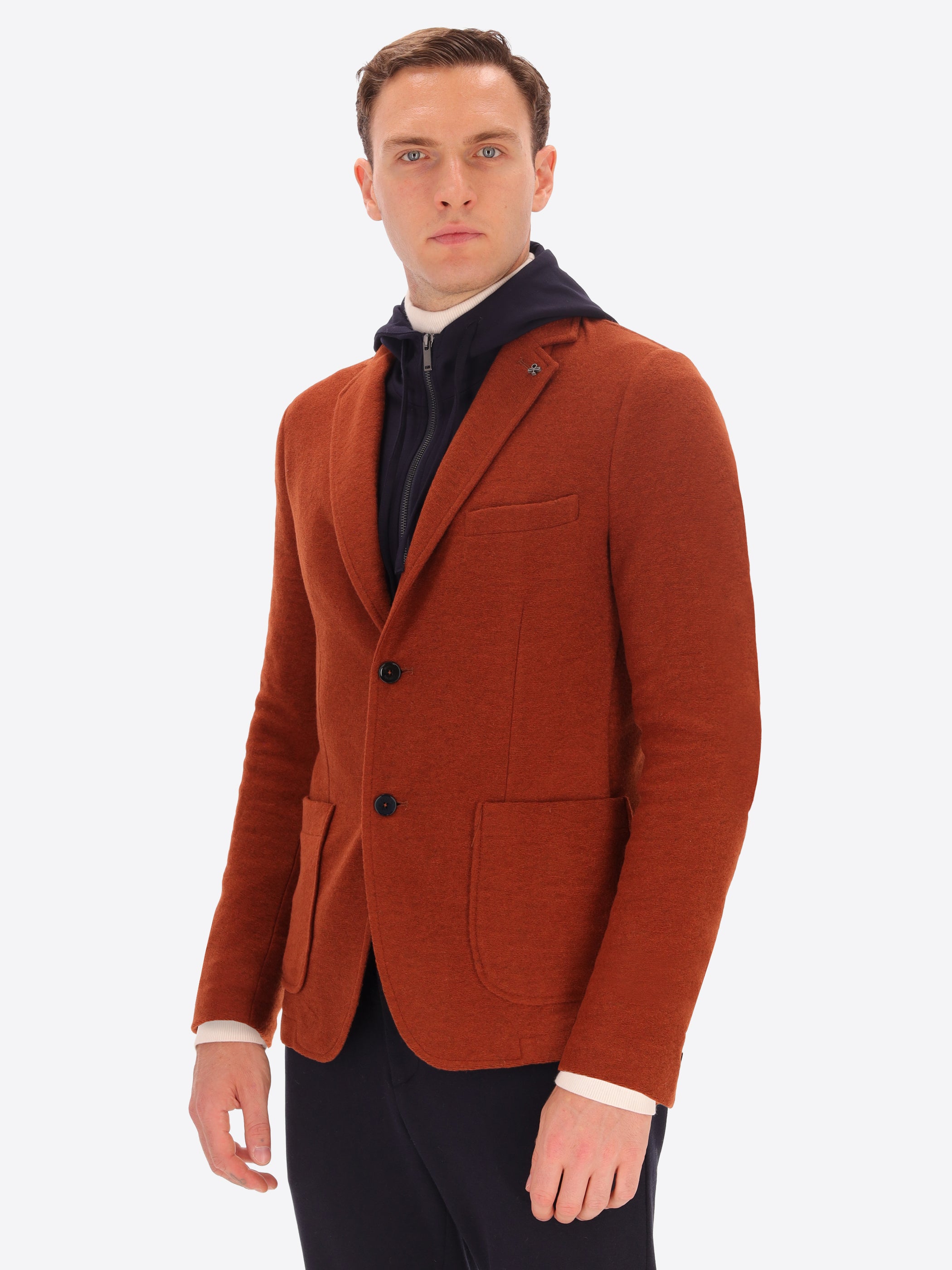Giacca Isaia In Misto Lana Tinta Unita E Melange Con Cappuccio Staccabile
