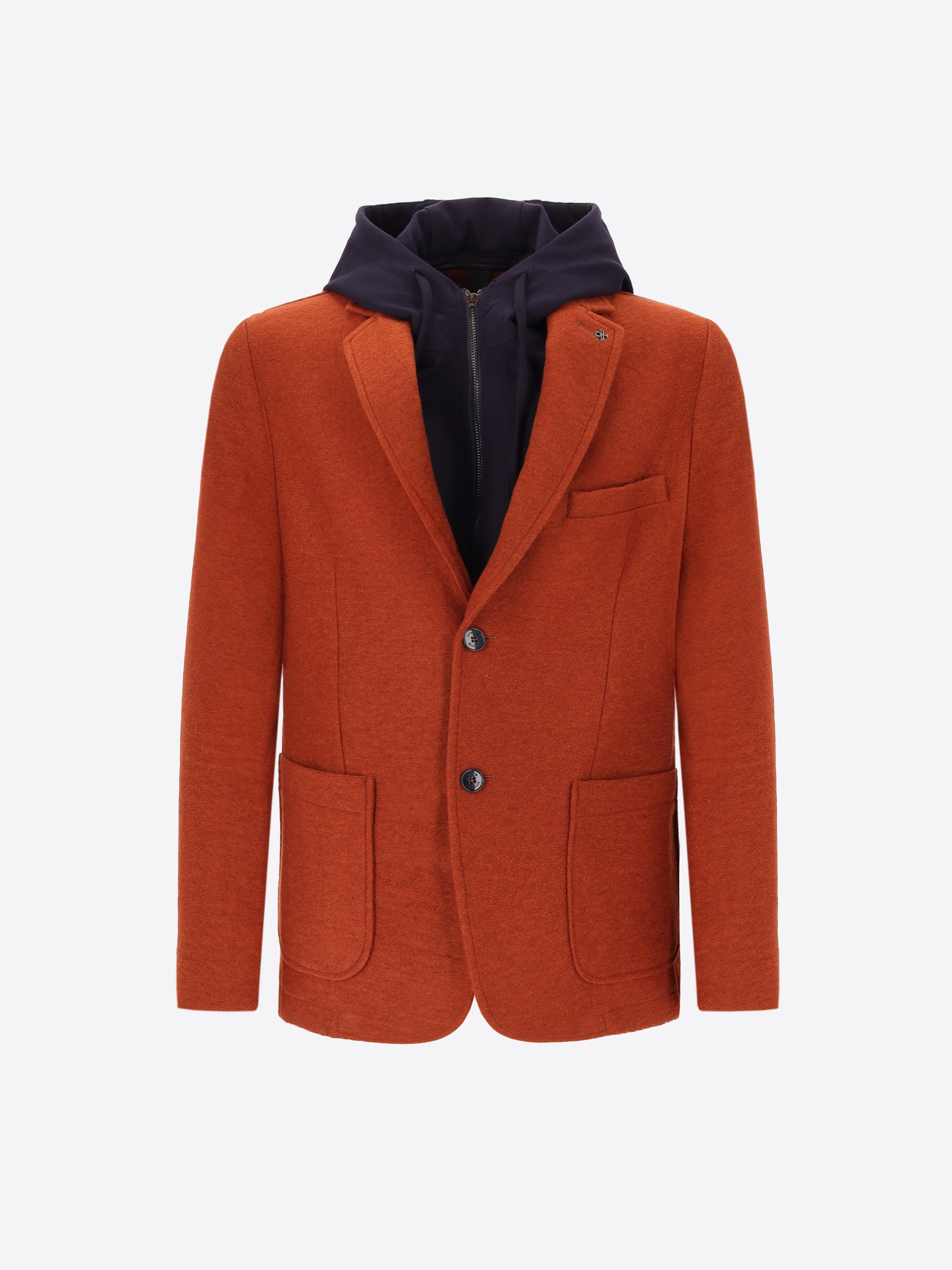 Giacca Isaia In Misto Lana Tinta Unita E Melange Con Cappuccio