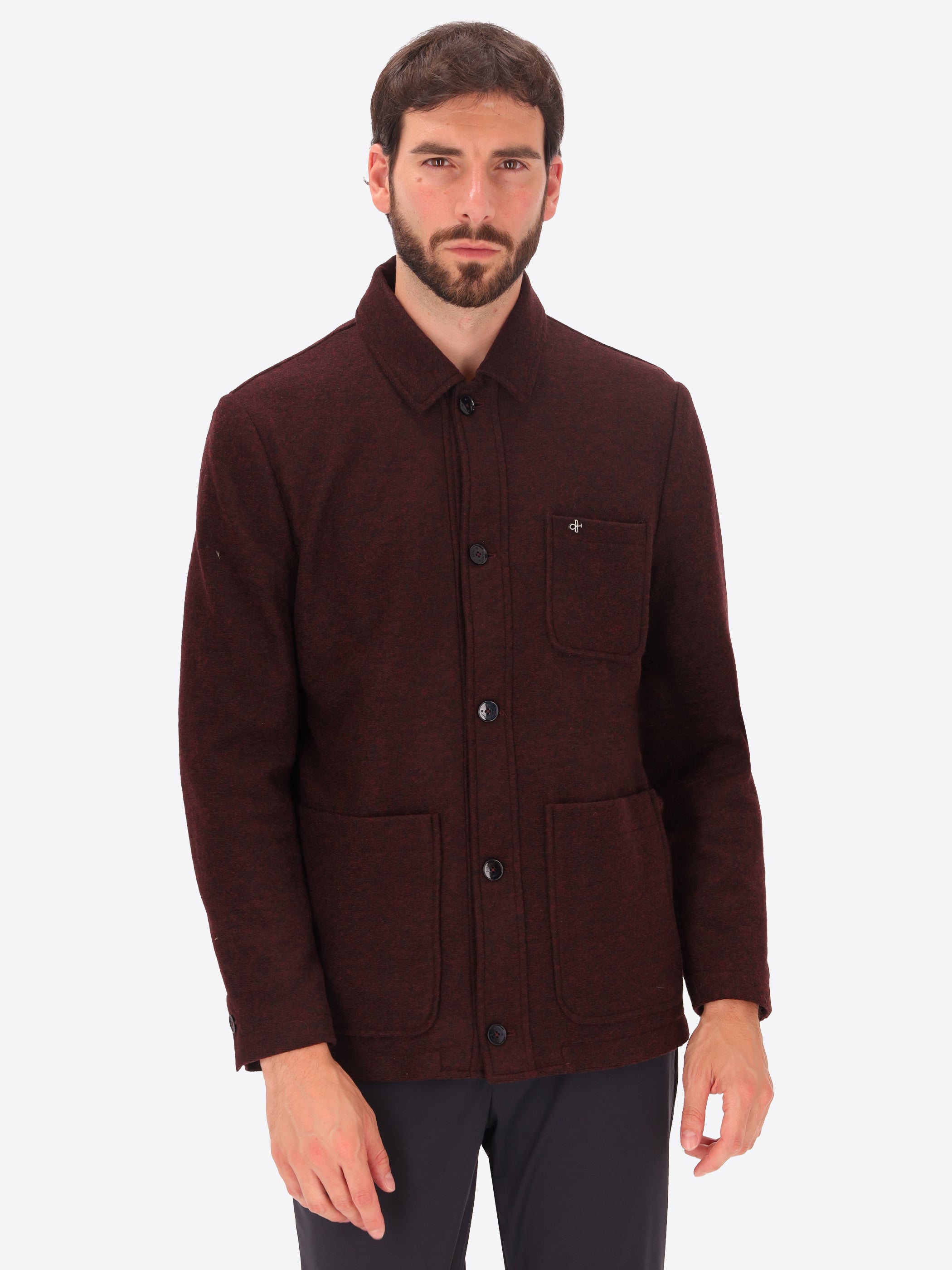 Solid And Melange Wool Blend Shirt Jacket Isaia