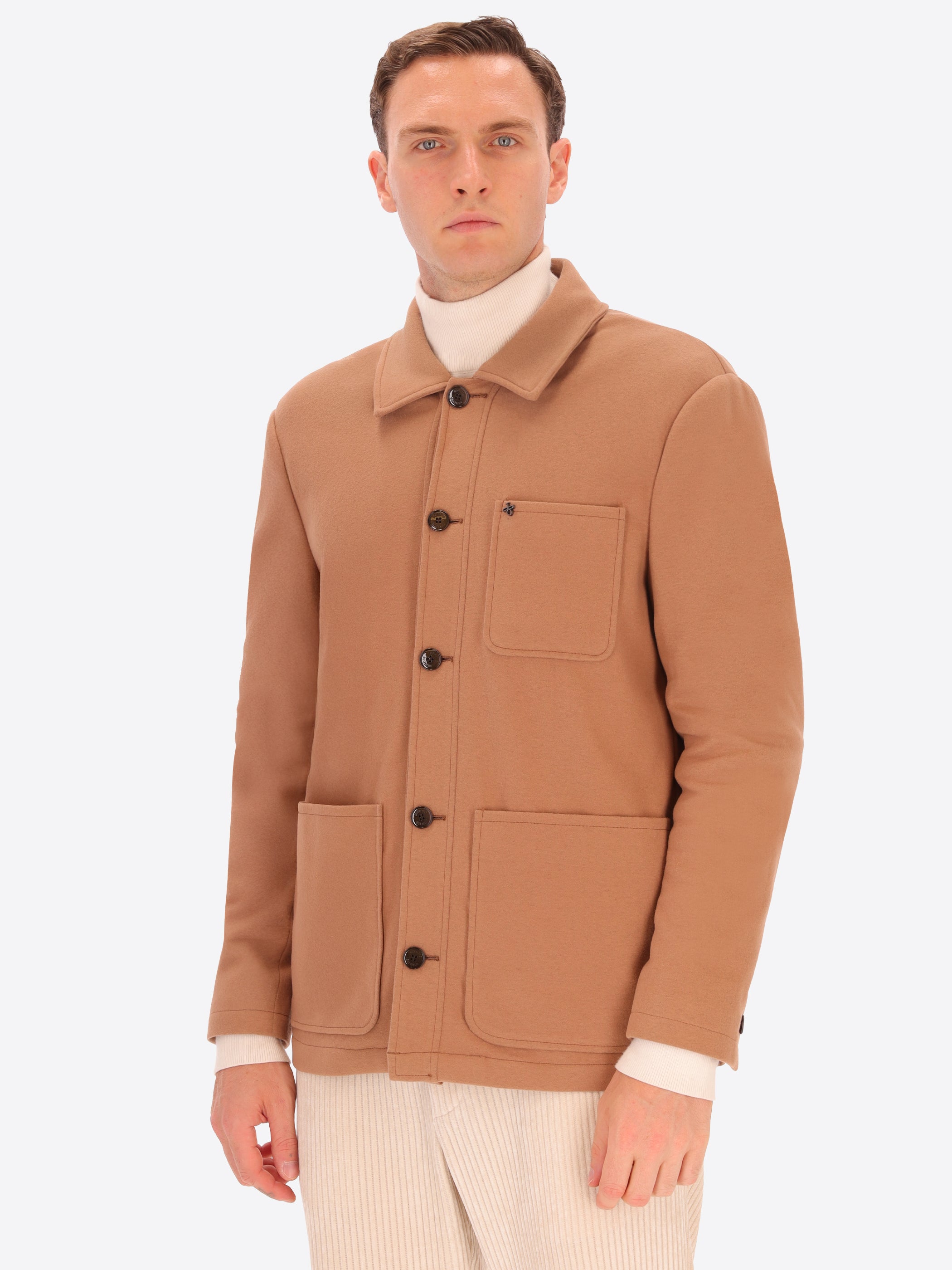 Stretch Panel Fabric Shirt Jacket Feel