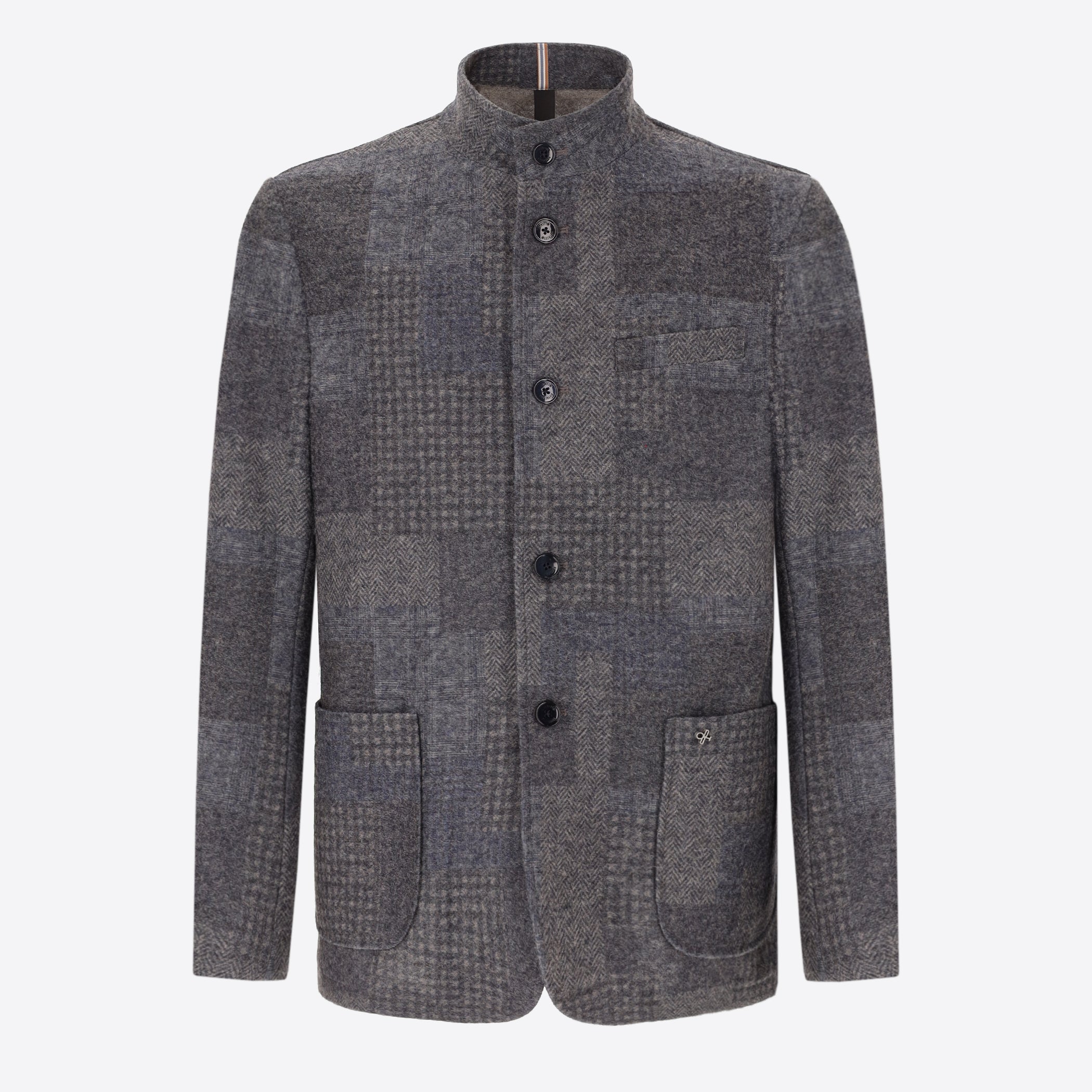 Wool Blend Patchwork Check Pattern Coreana Jacket Chester