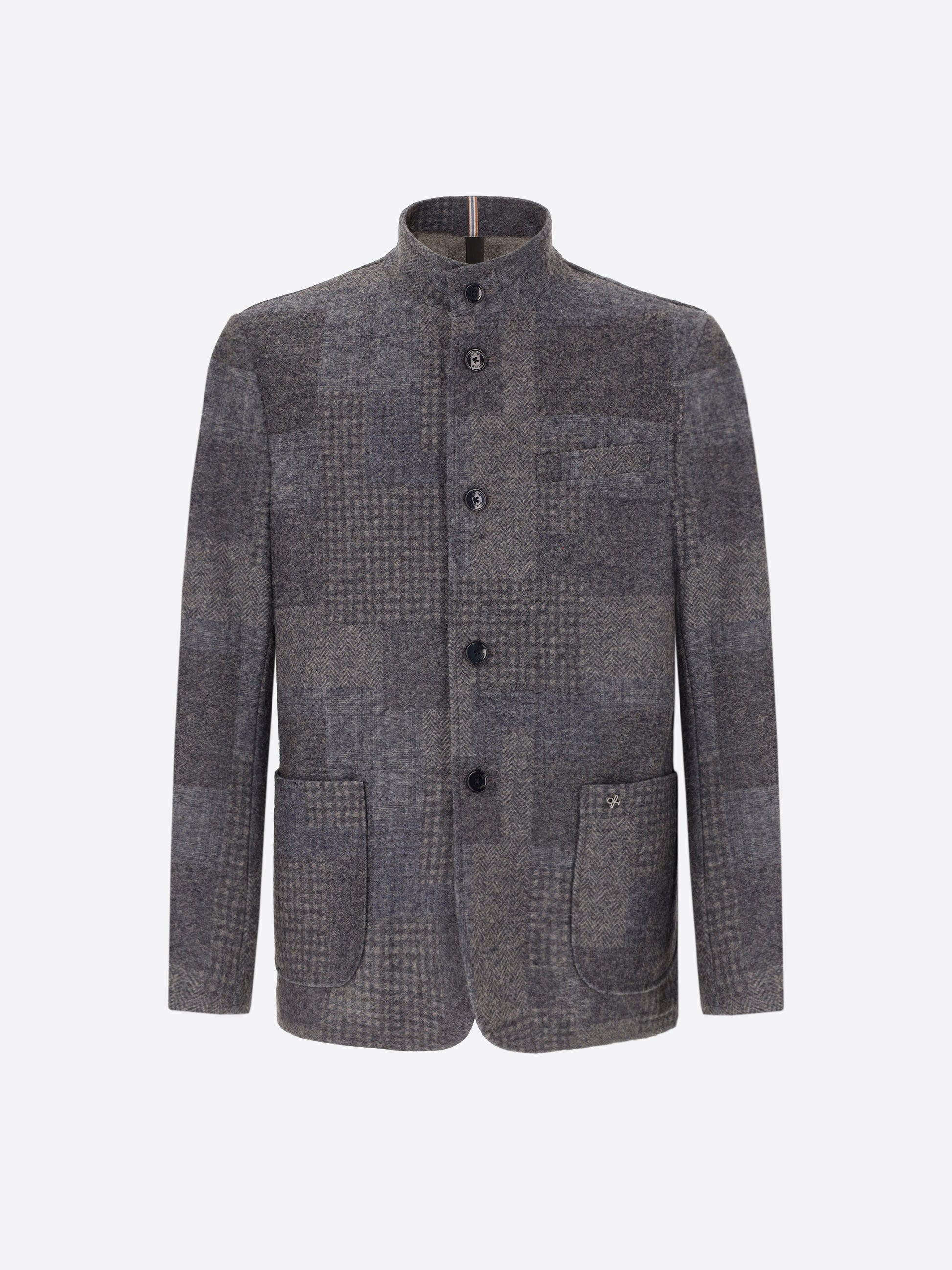 Wool Blend Patchwork Check Pattern Coreana Jacket Chester