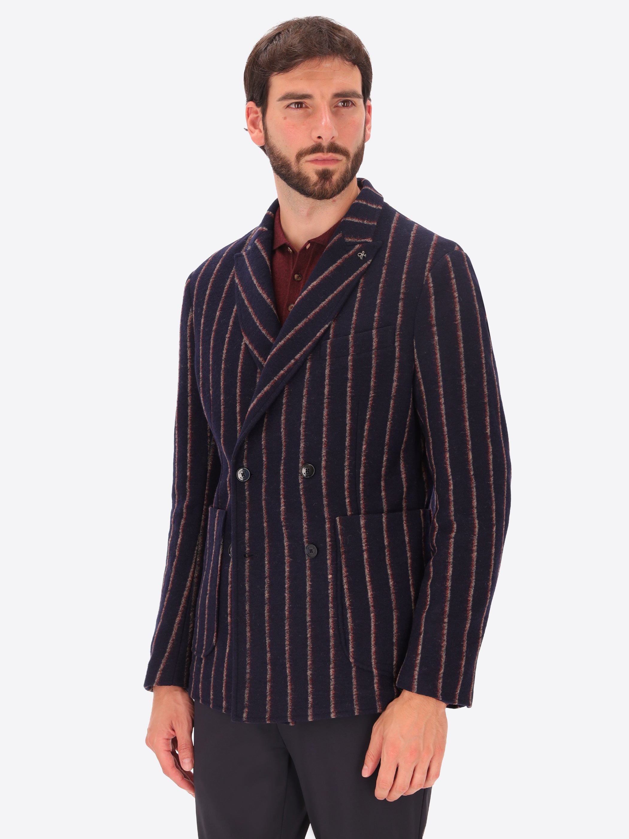 Double-Breasted Wool Blend Jacket With Double Stripe Bangor