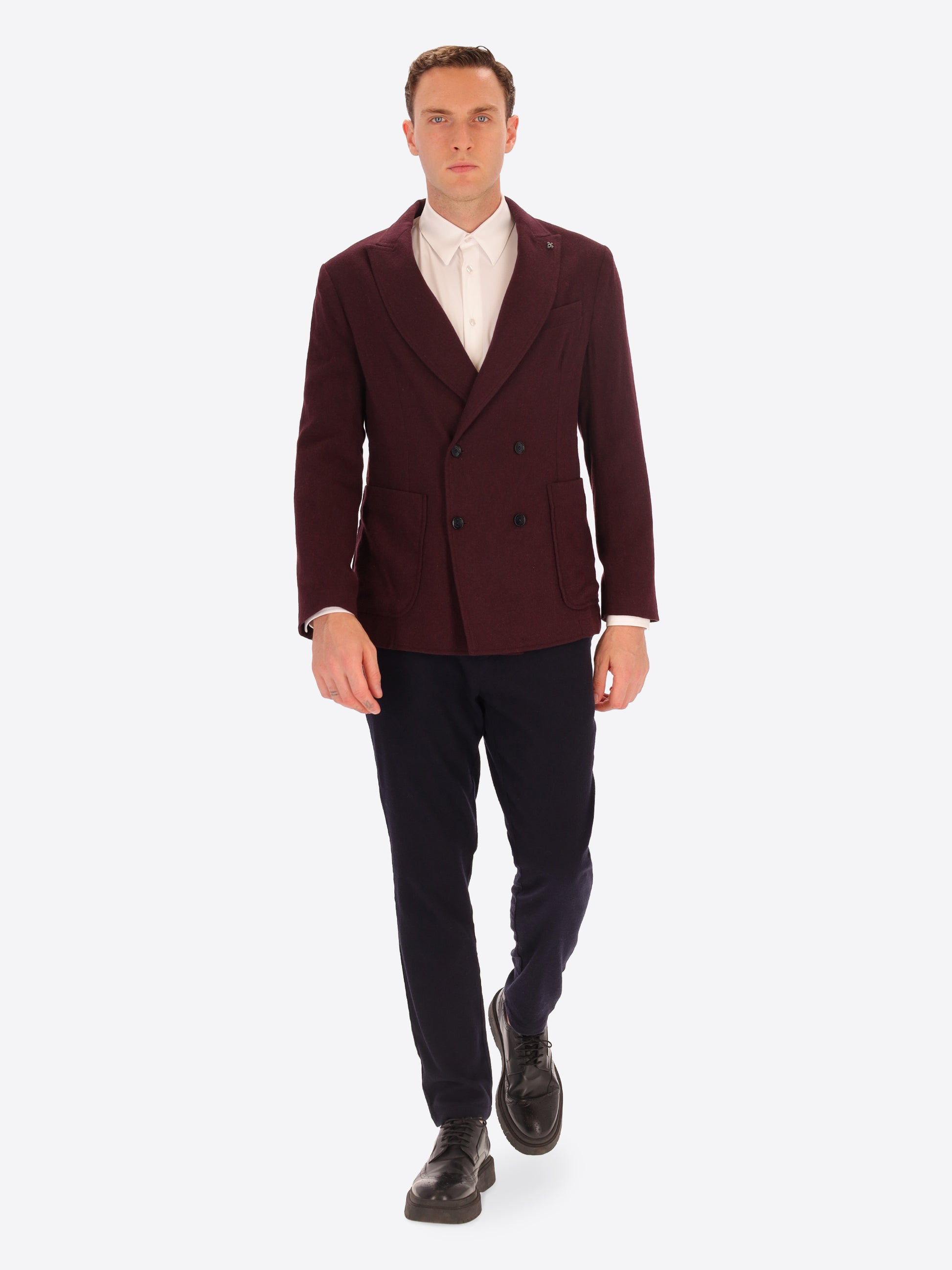 Mélange Wool Blend Flannel Double Breasted Jacket Castle