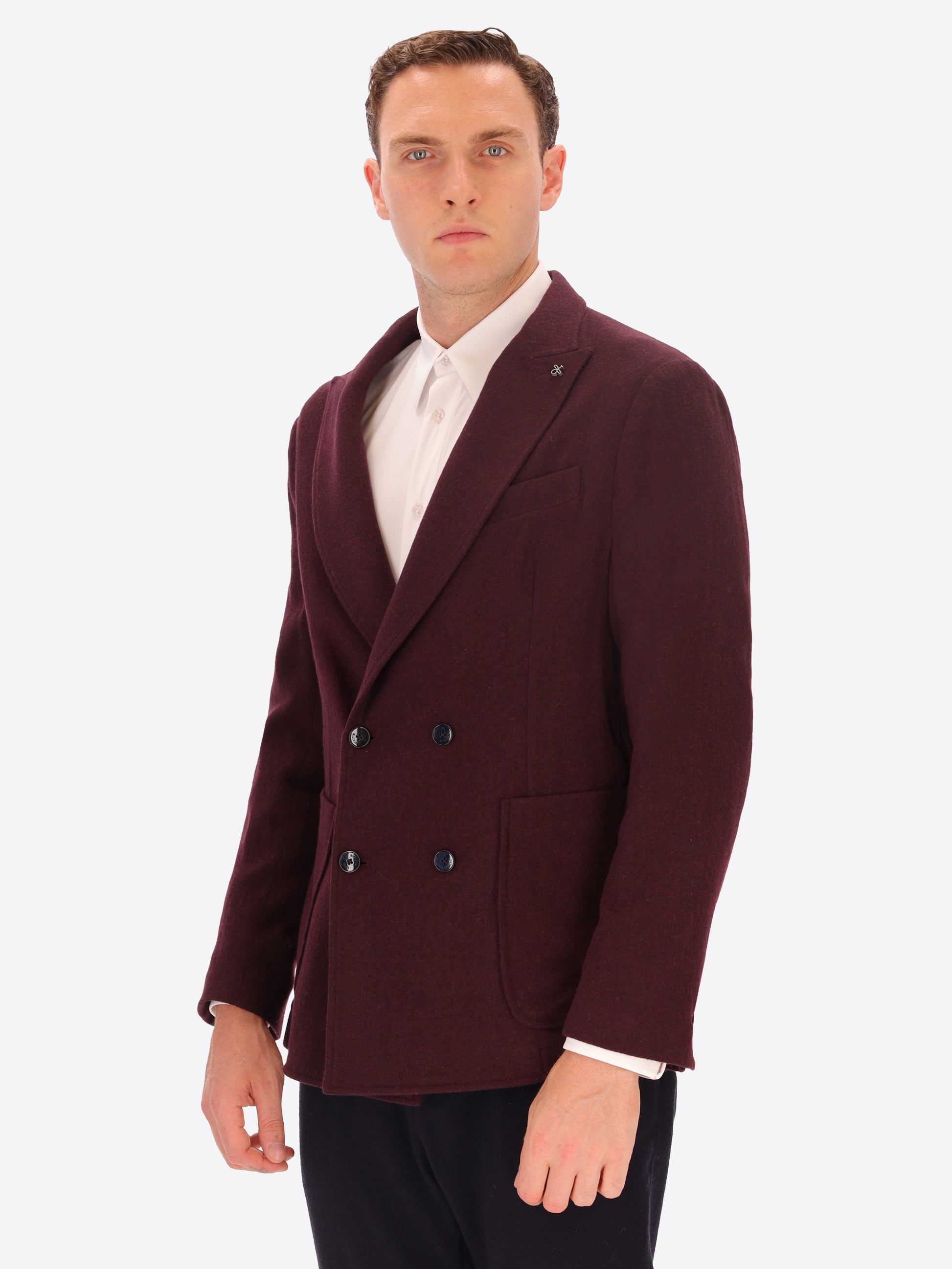Mélange Wool Blend Flannel Double Breasted Jacket Castle