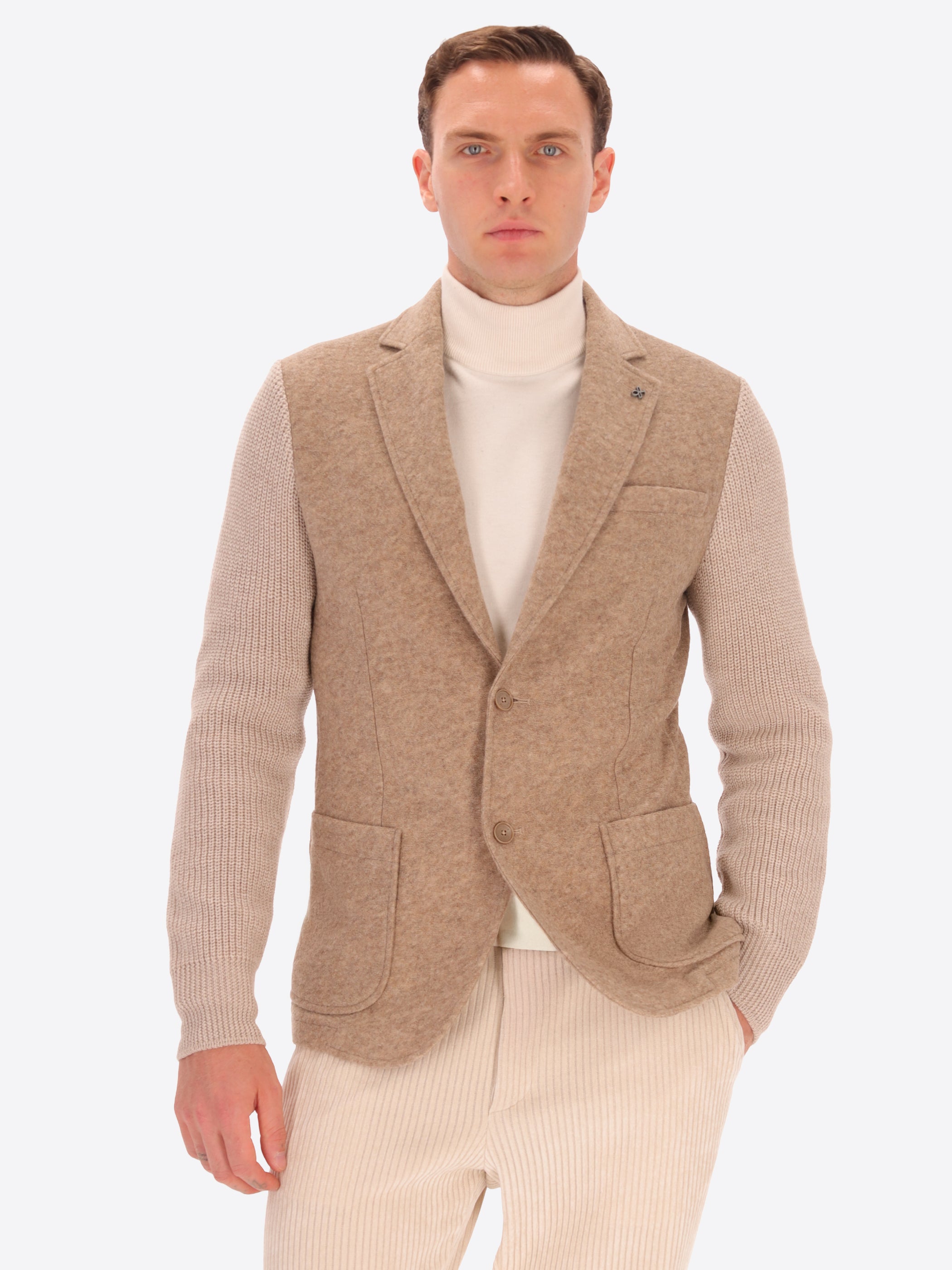 Wool Blend Knitted-Sleeves Jacket Regent
