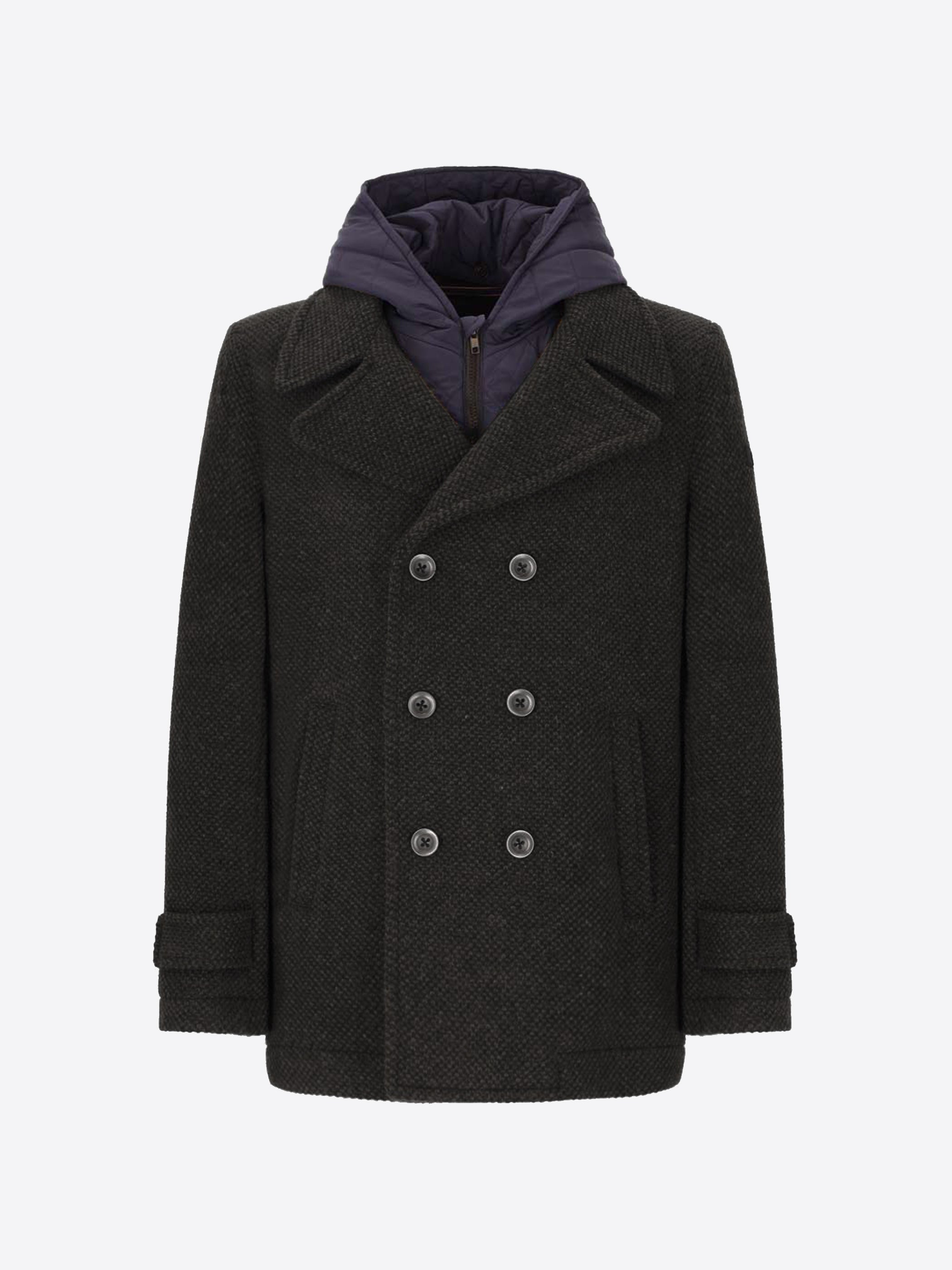 Wool Piquet Peacoat Blasius With Detachable Hood