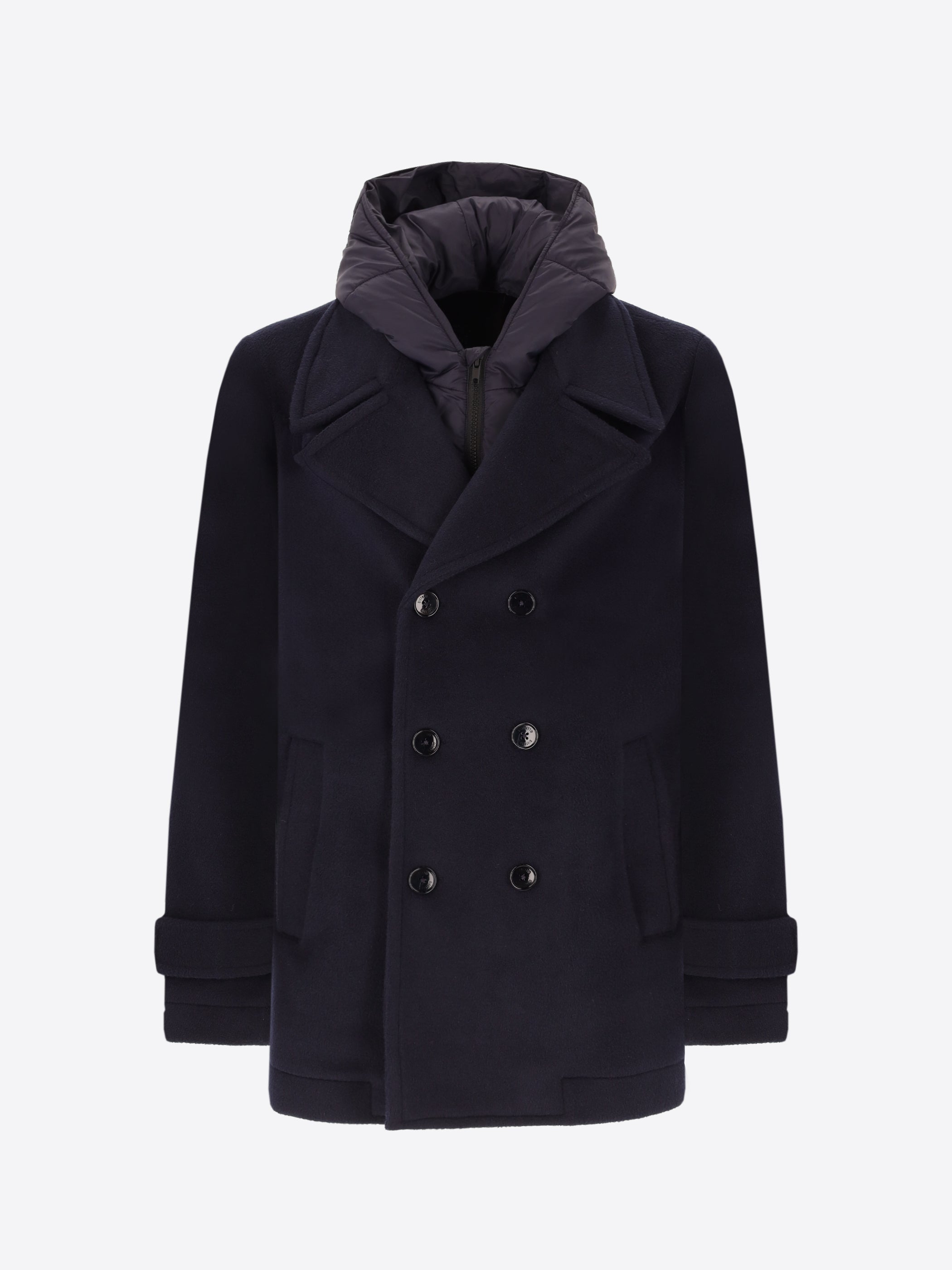 Peacoat Manchester in Panno Misto Lana Super Comfort con Pettorina e Cappuccio Staccabile