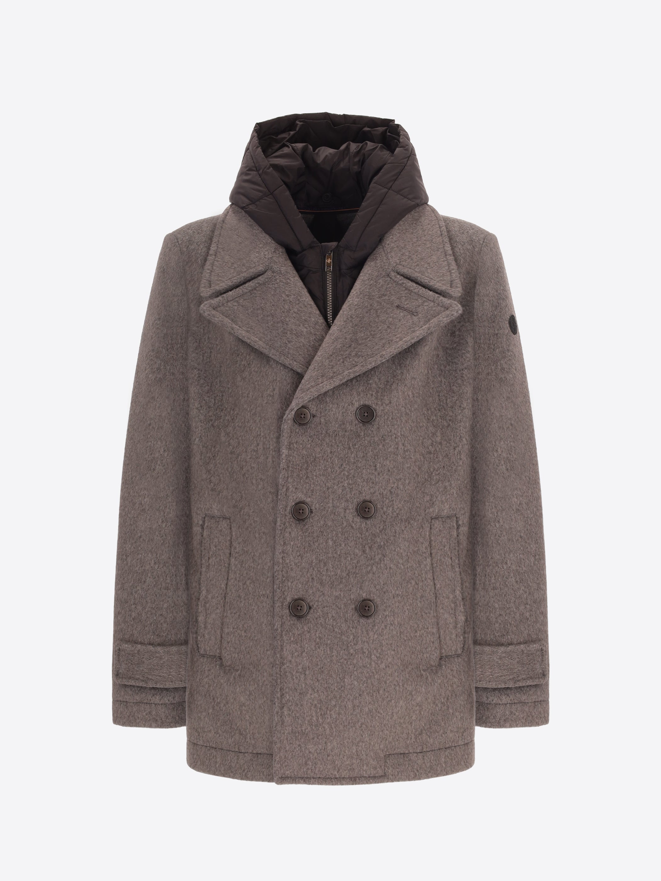 Peacoat Manchester in Panno Misto Lana Super Comfort con Pettorina e Cappuccio Staccabile