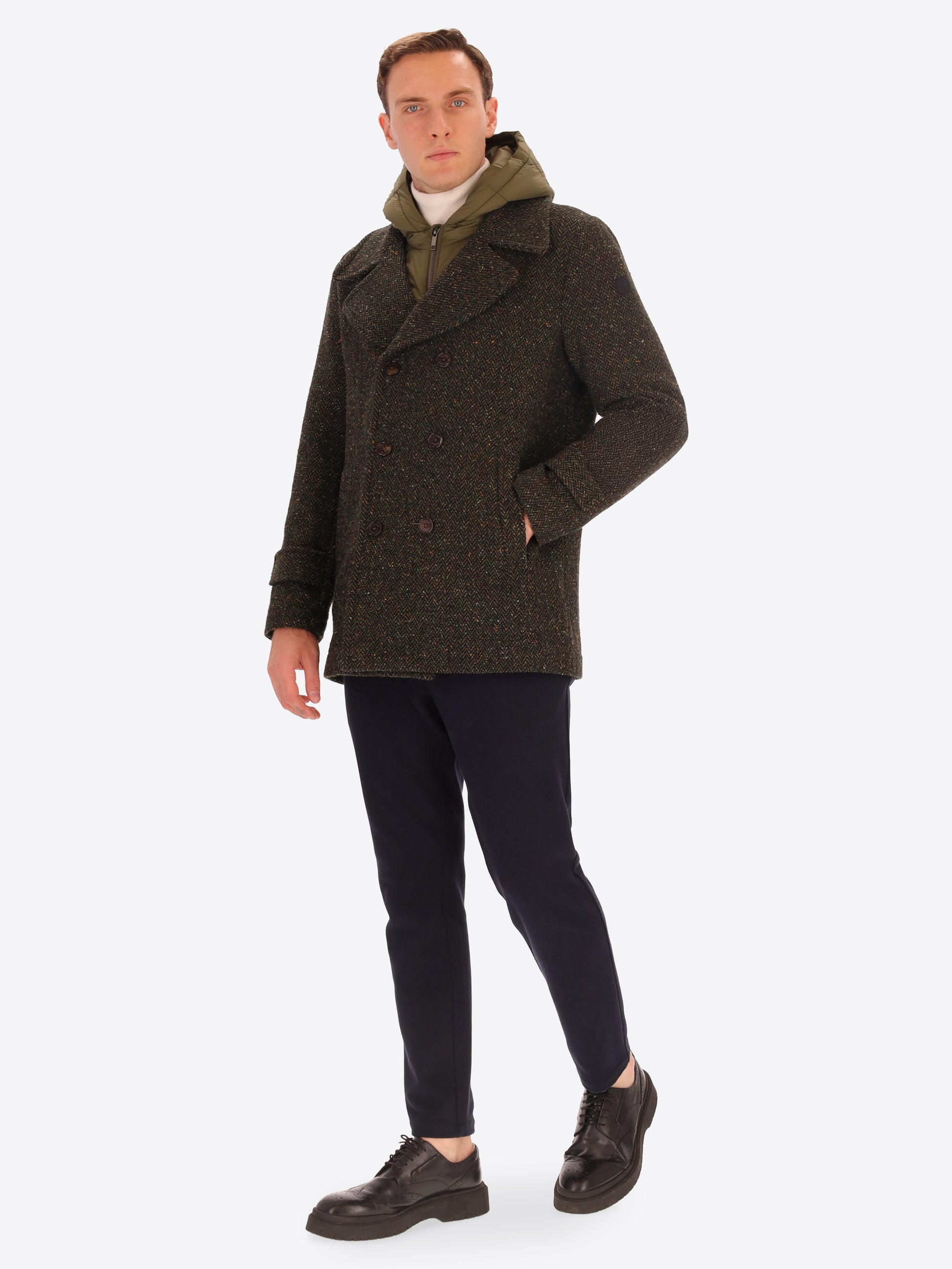Peacoat Lancaster In Lana Bottonata Con Cappuccio Staccabile