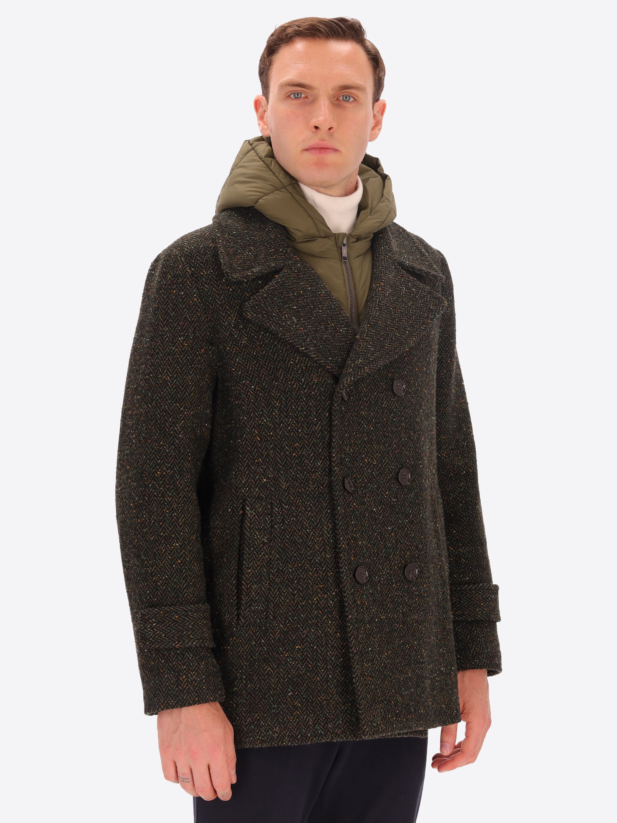 Bottoned Wool Blend Peacoat With Detachable Hood Lancaster