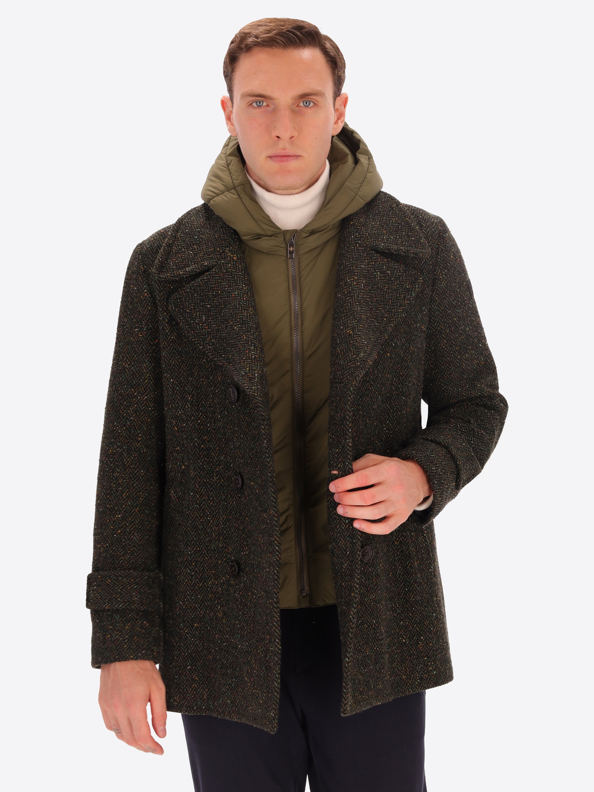 Peacoat Lancaster In Lana Bottonata Con Cappuccio Staccabile