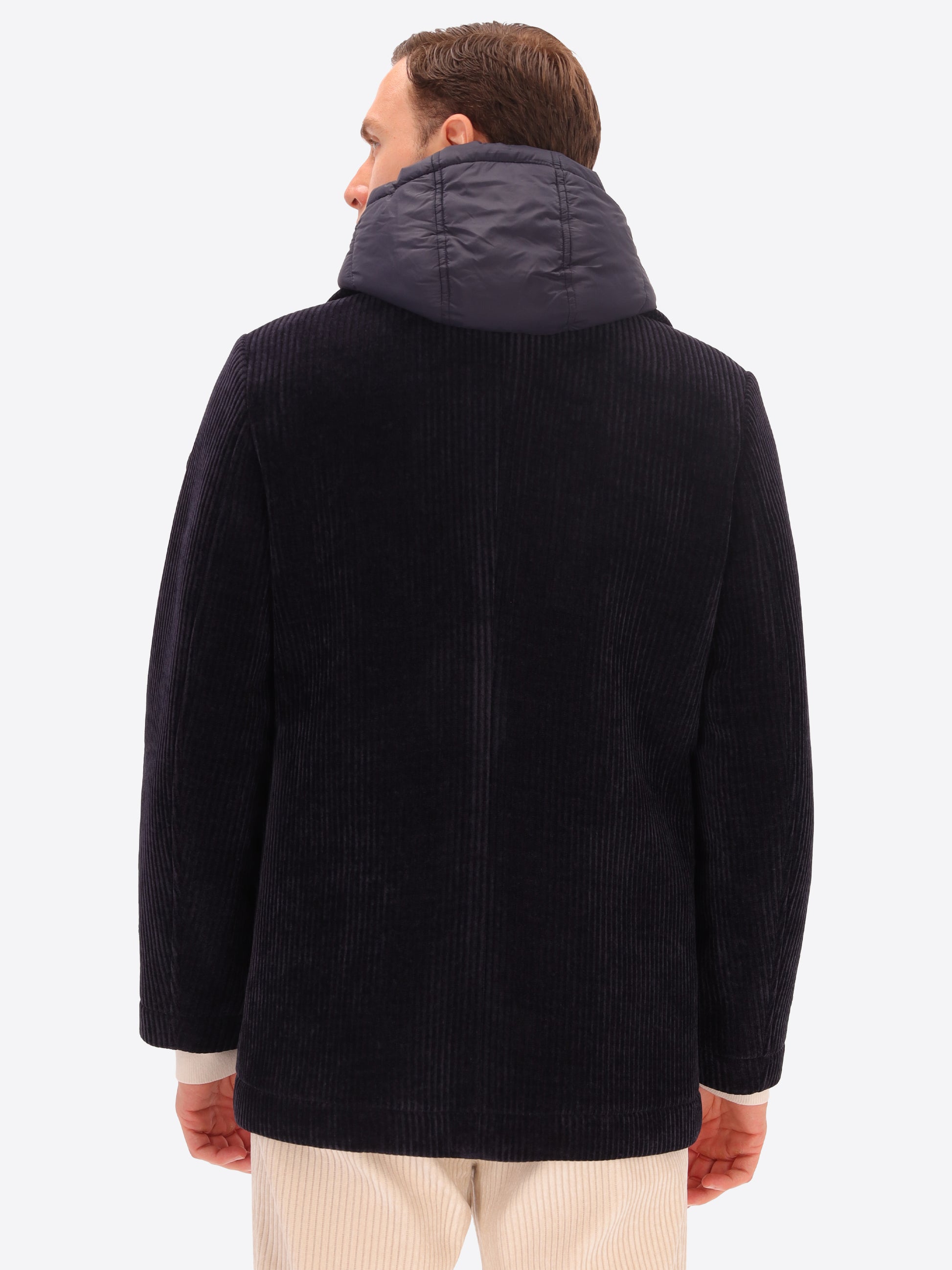 Peacoat Alba in Velluto a Costa Francese con Cappuccio Staccabile