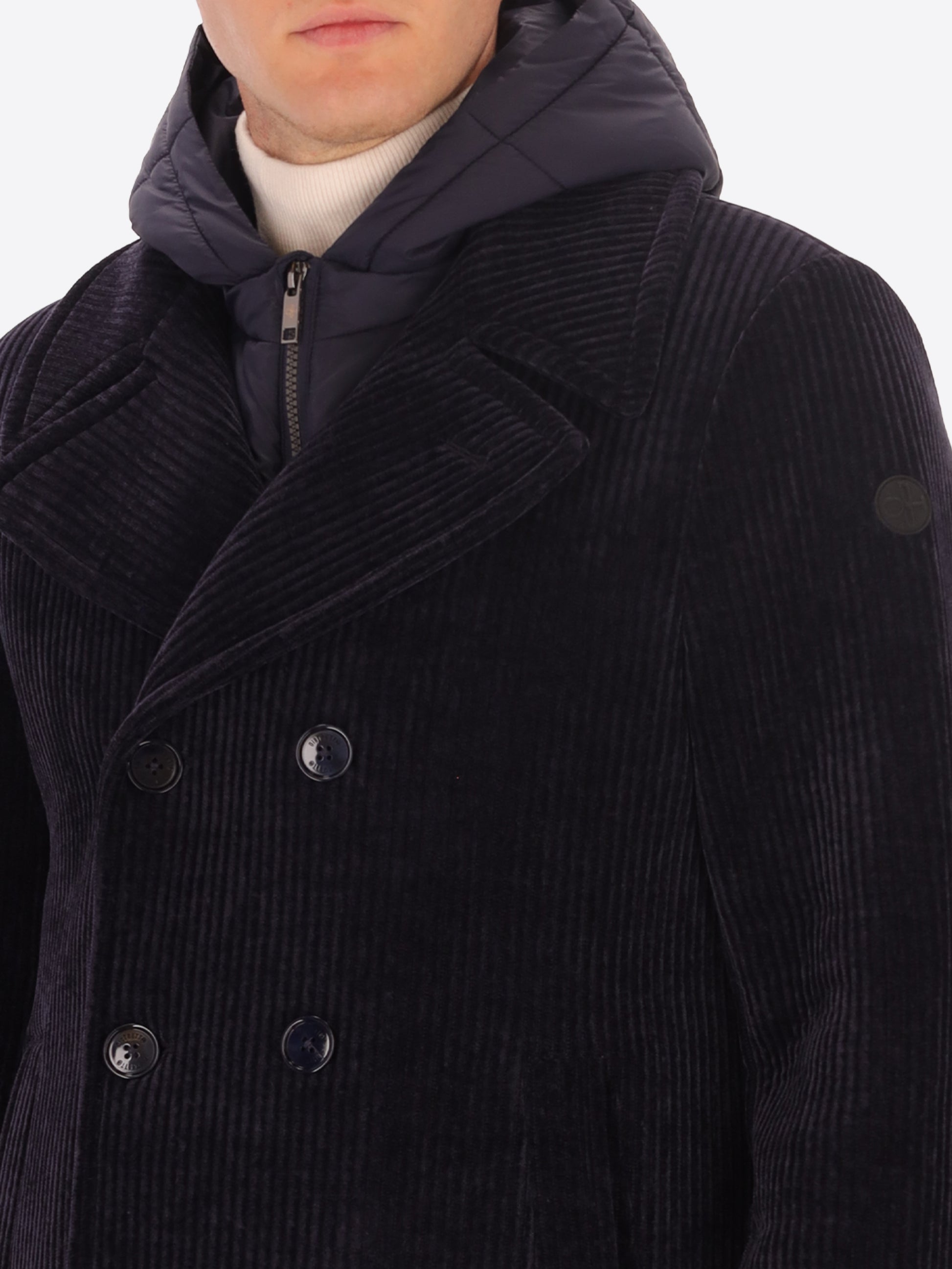 Peacoat Alba in Velluto a Costa Francese con Cappuccio Staccabile
