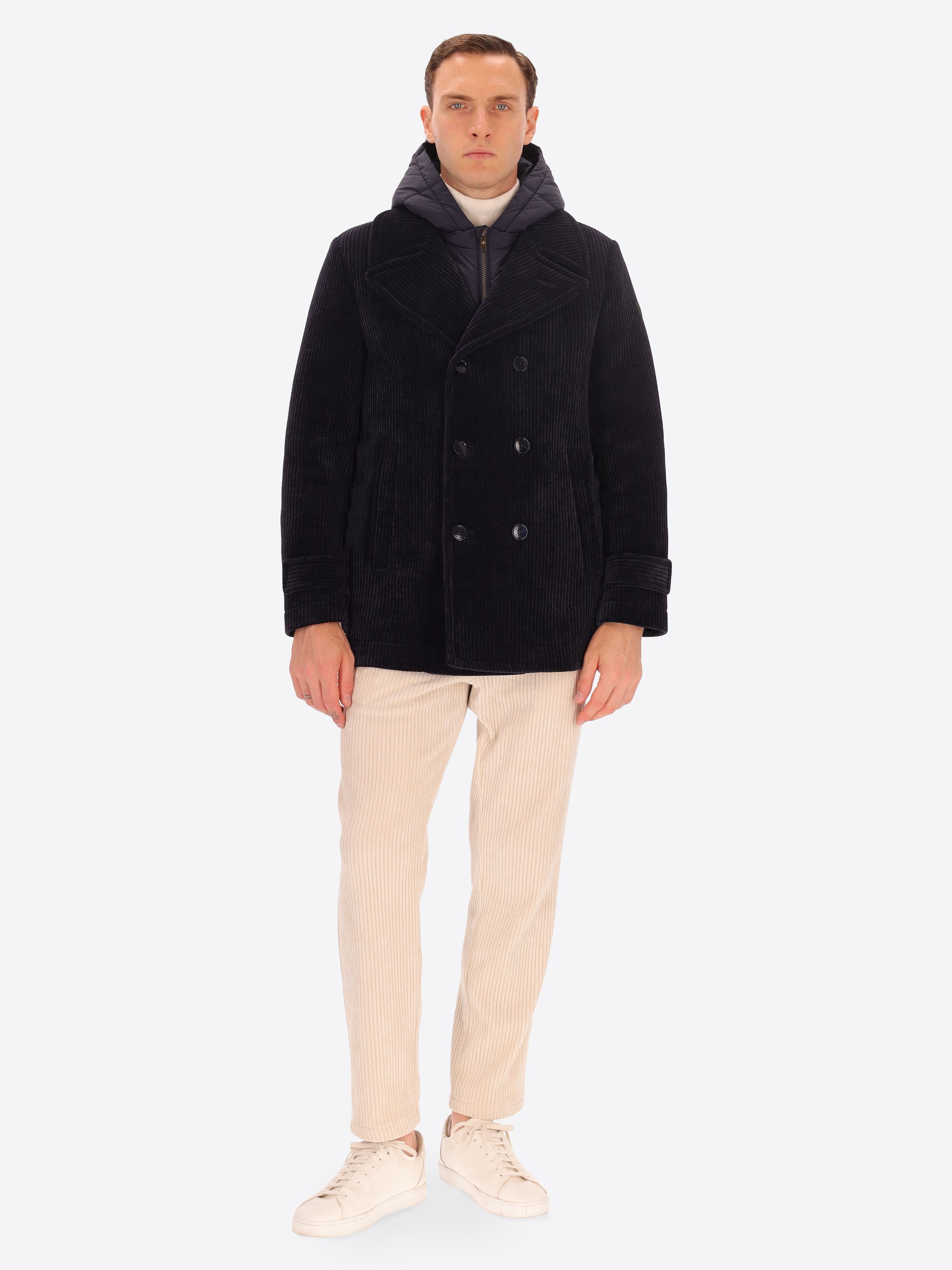 Peacoat Alba in Velluto a Costa Francese con Cappuccio Staccabile