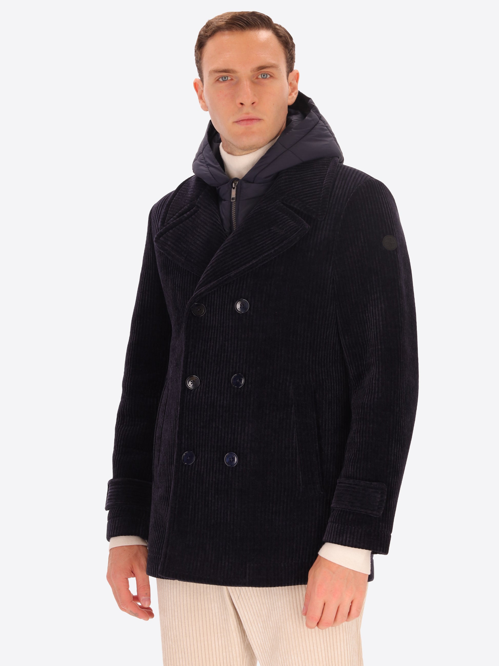 Peacoat Alba in Velluto a Costa Francese con Cappuccio Staccabile