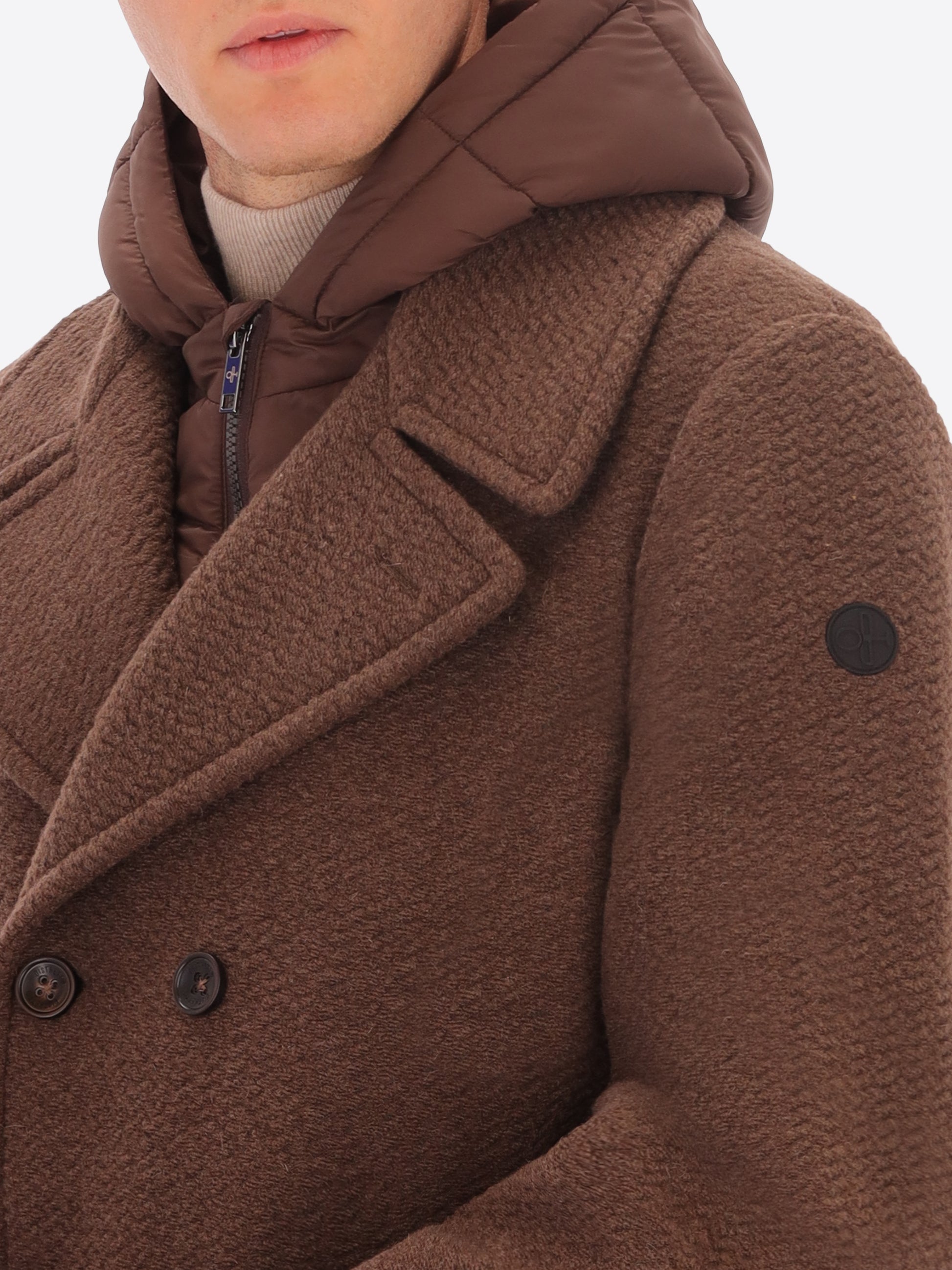 Boiled Wool Blend Peacoat Preston With Detachable Hood