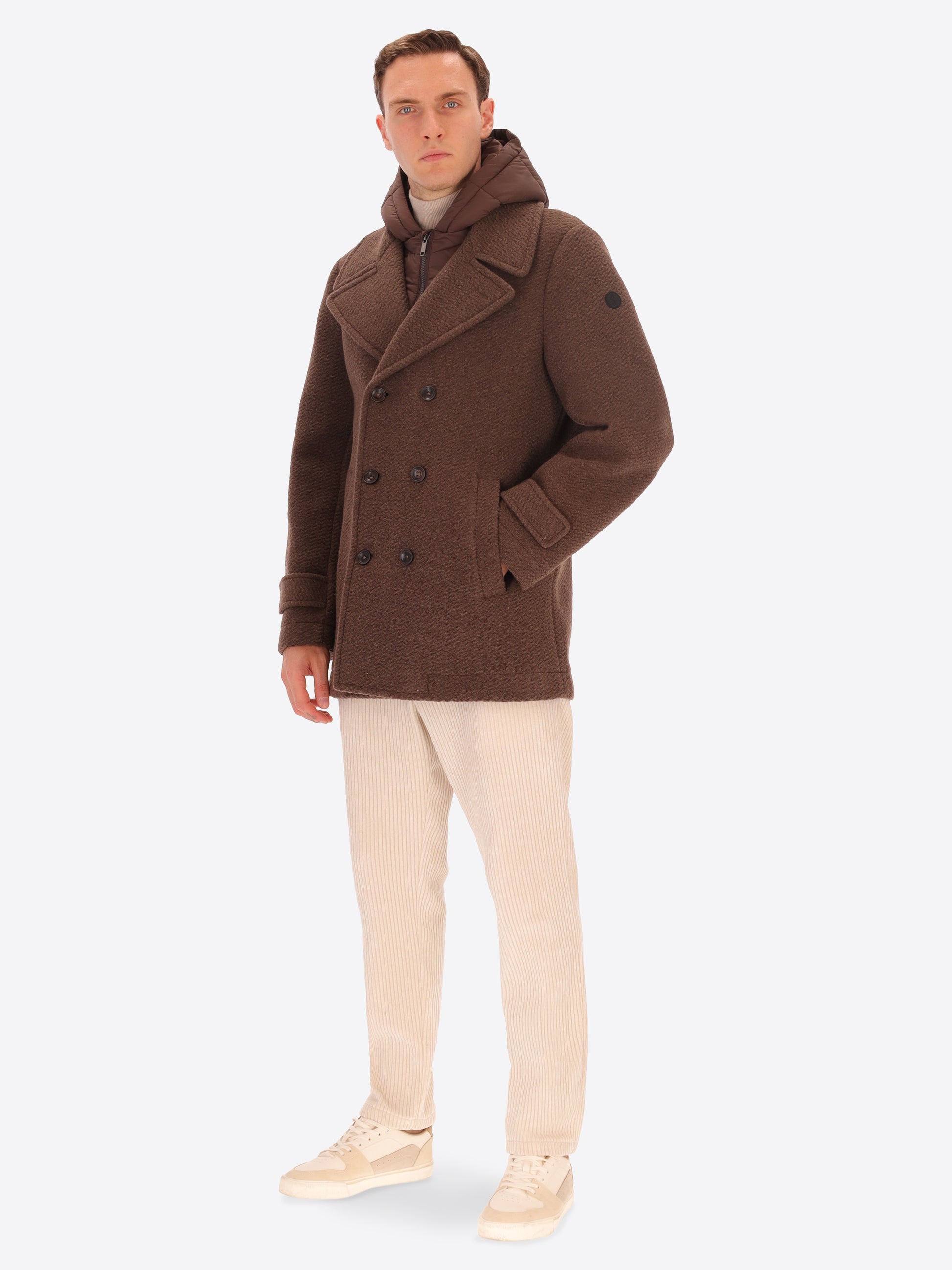 Boiled Wool Blend Peacoat Preston With Detachable Hood