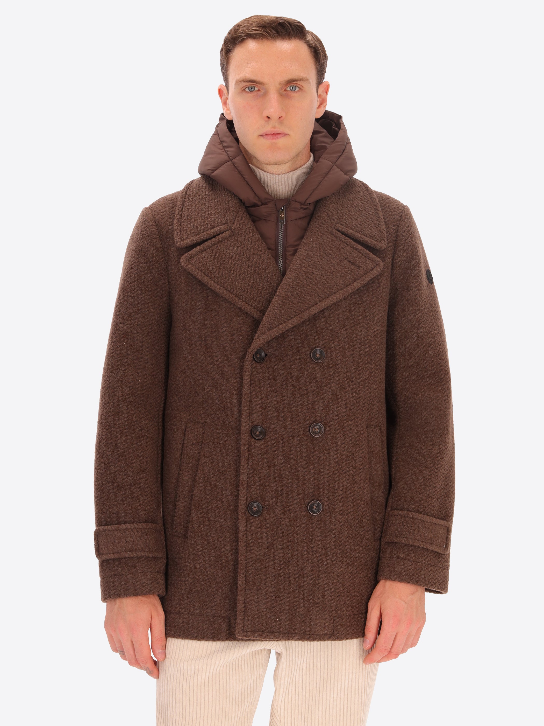 Boiled Wool Blend Peacoat Preston With Detachable Hood