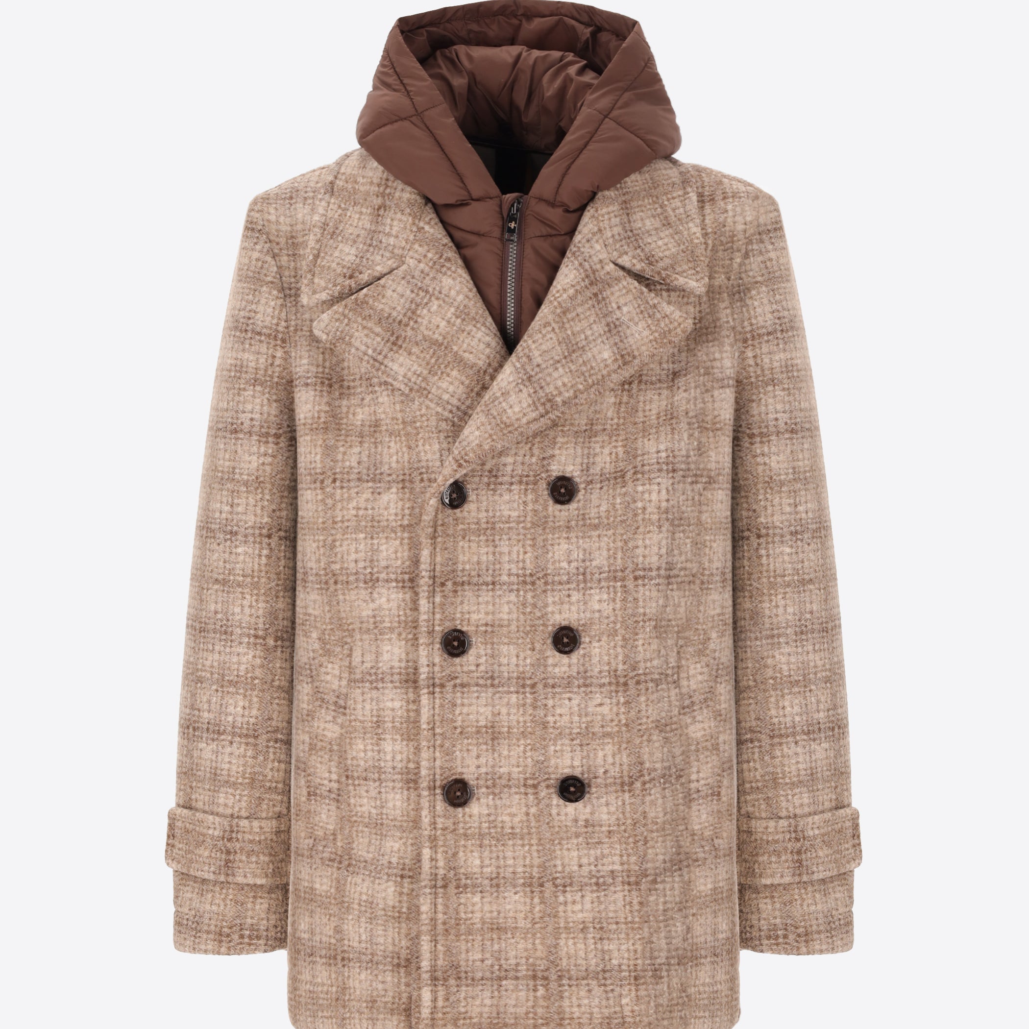 Leeds Peacoat aus Walkwolle mit Tartanmuster und Abnehmbarem Kapuzen-Einsatz